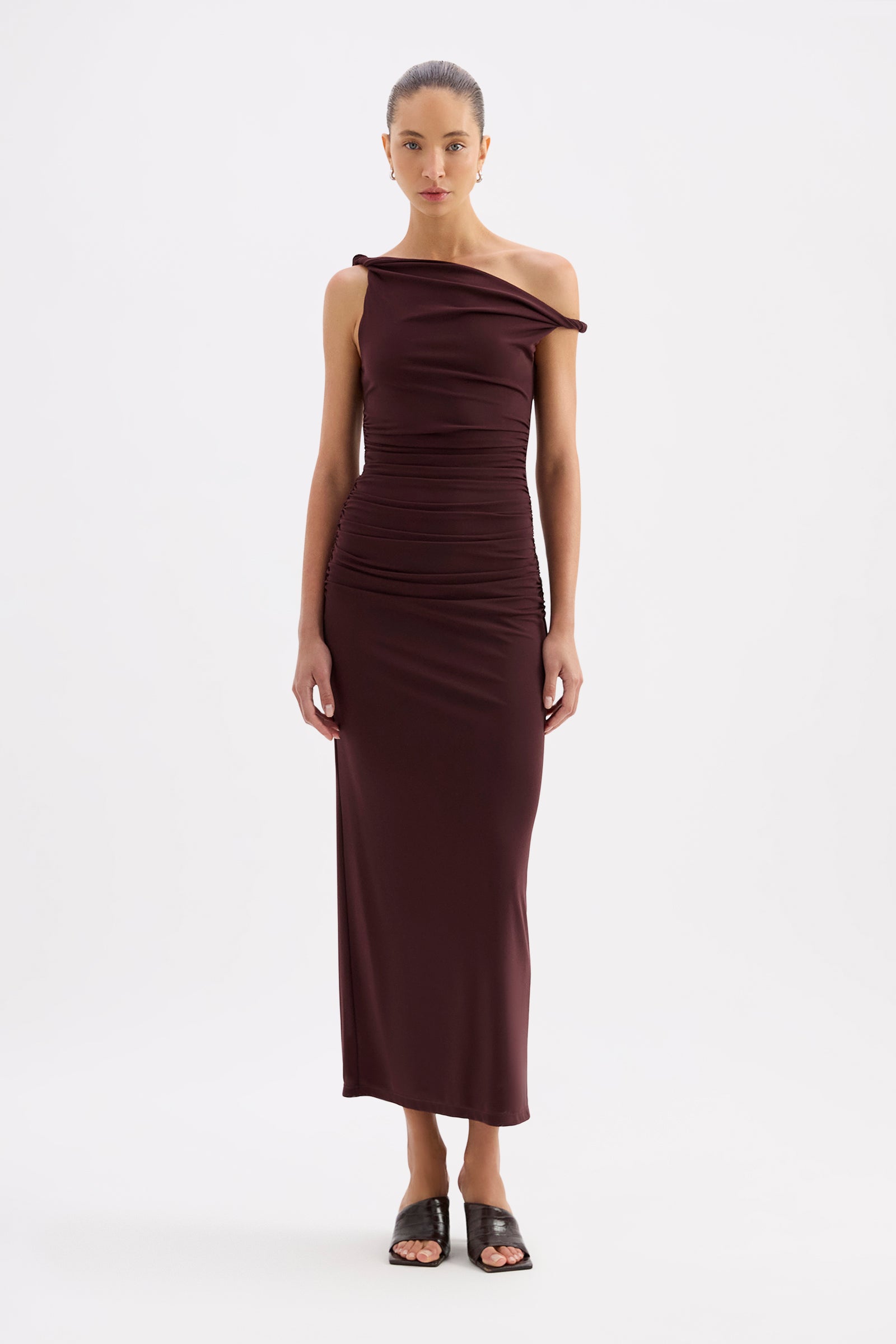 Siva Mesh Off Shoulder Dress Currant 