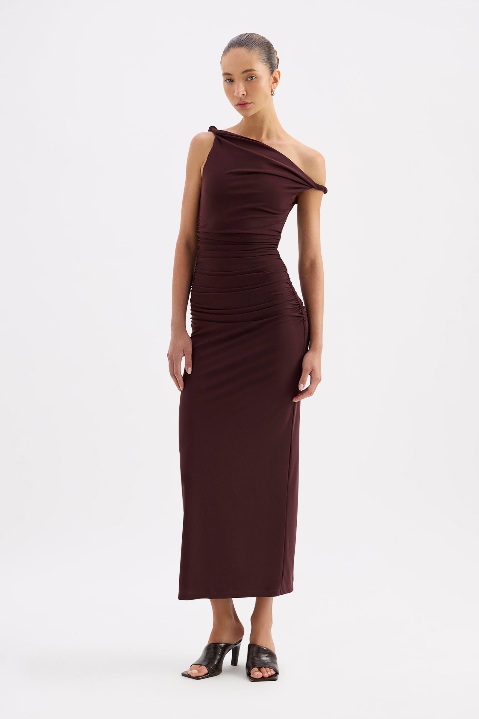 Siva Mesh Off Shoulder Dress Currant 