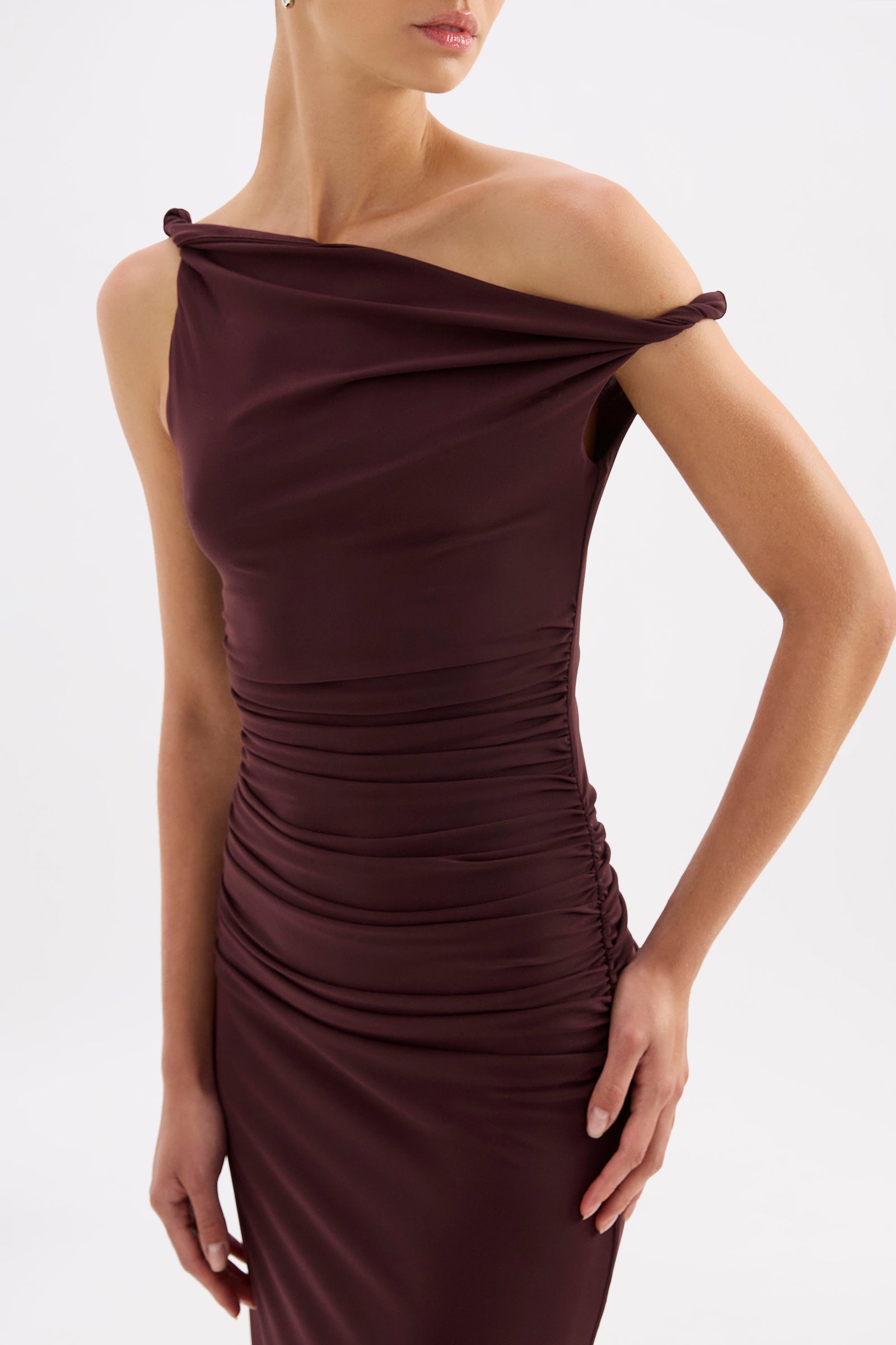 Siva Mesh Off Shoulder Dress Currant 
