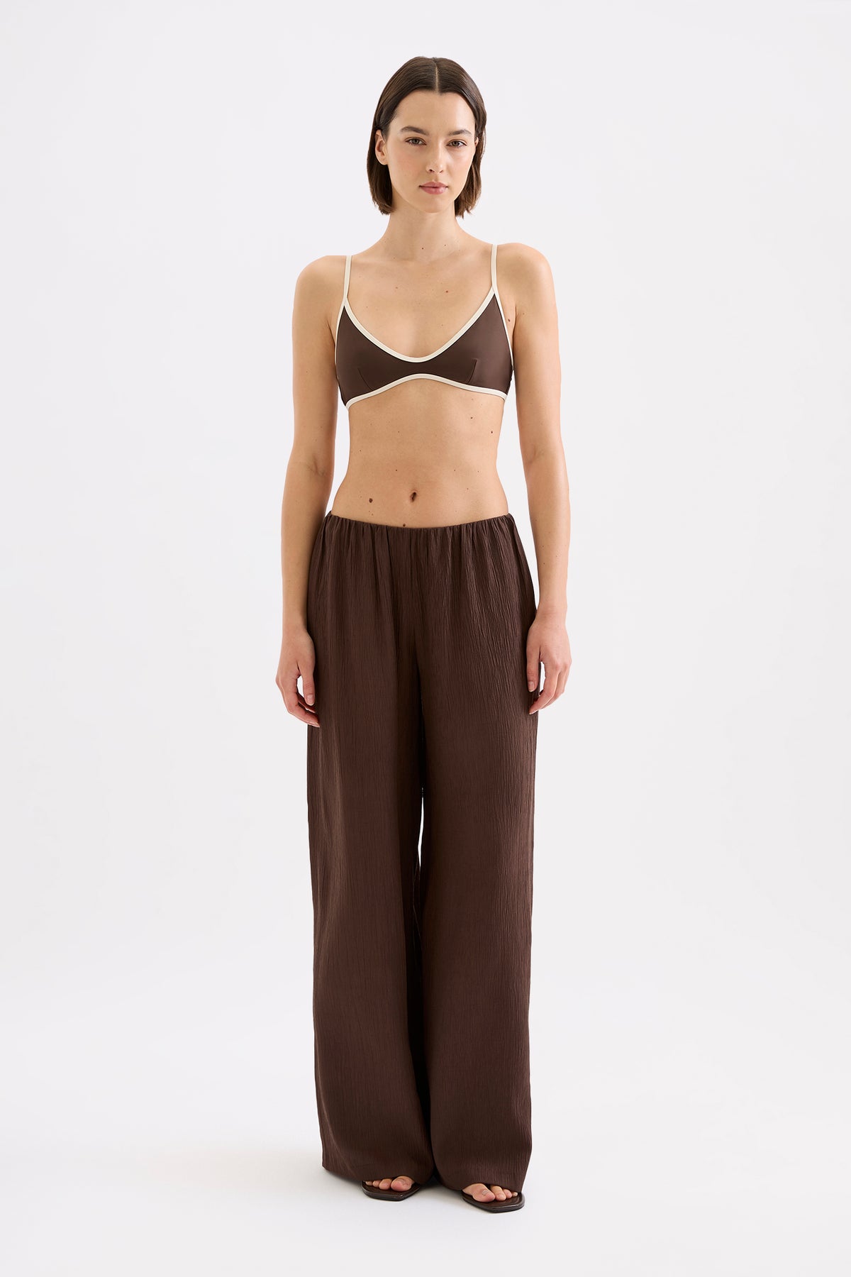 Contrast Scoop Neck Top Chocolate 