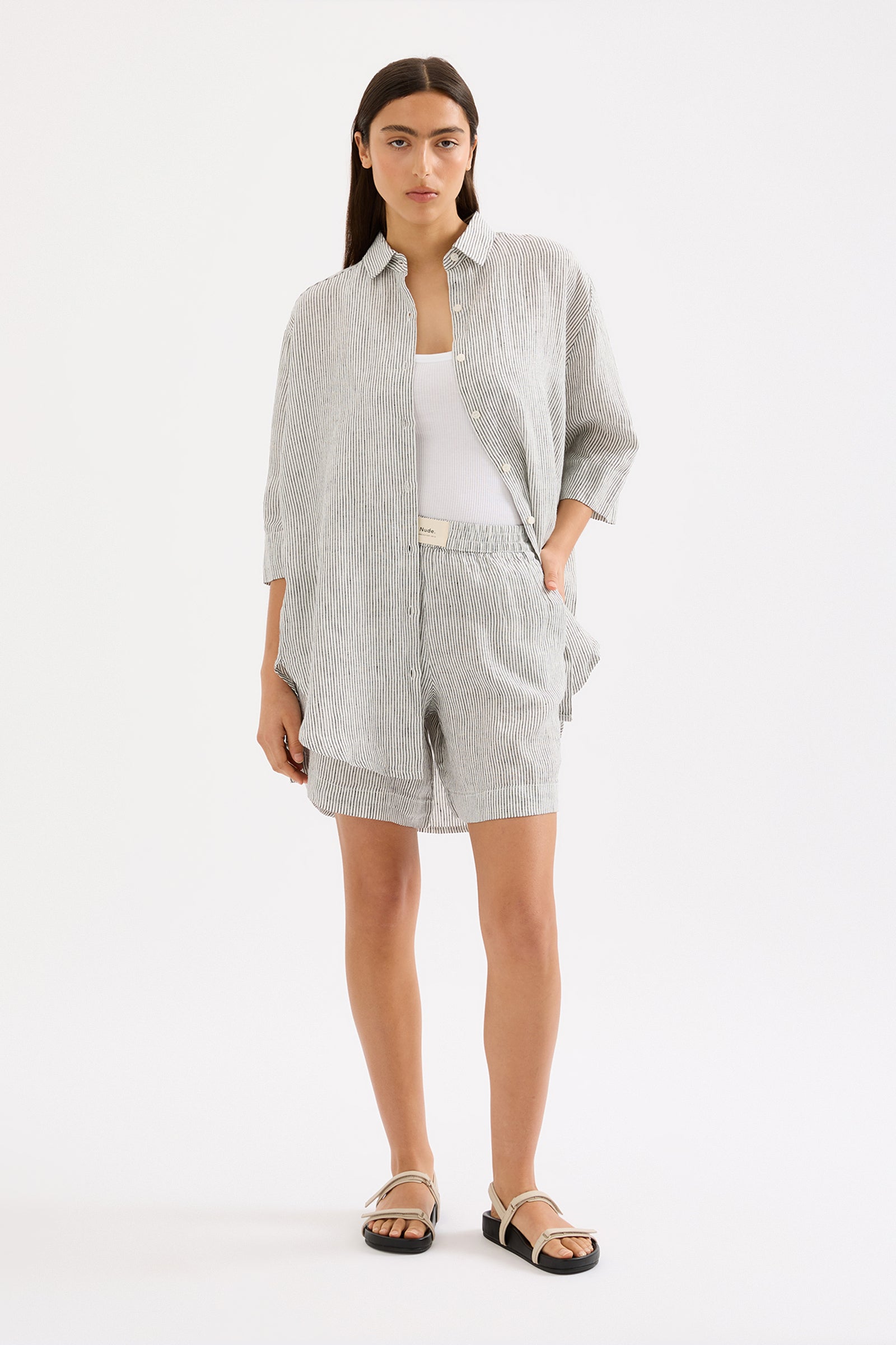Lounge Heritage Stripe Linen Short Pinstripe 