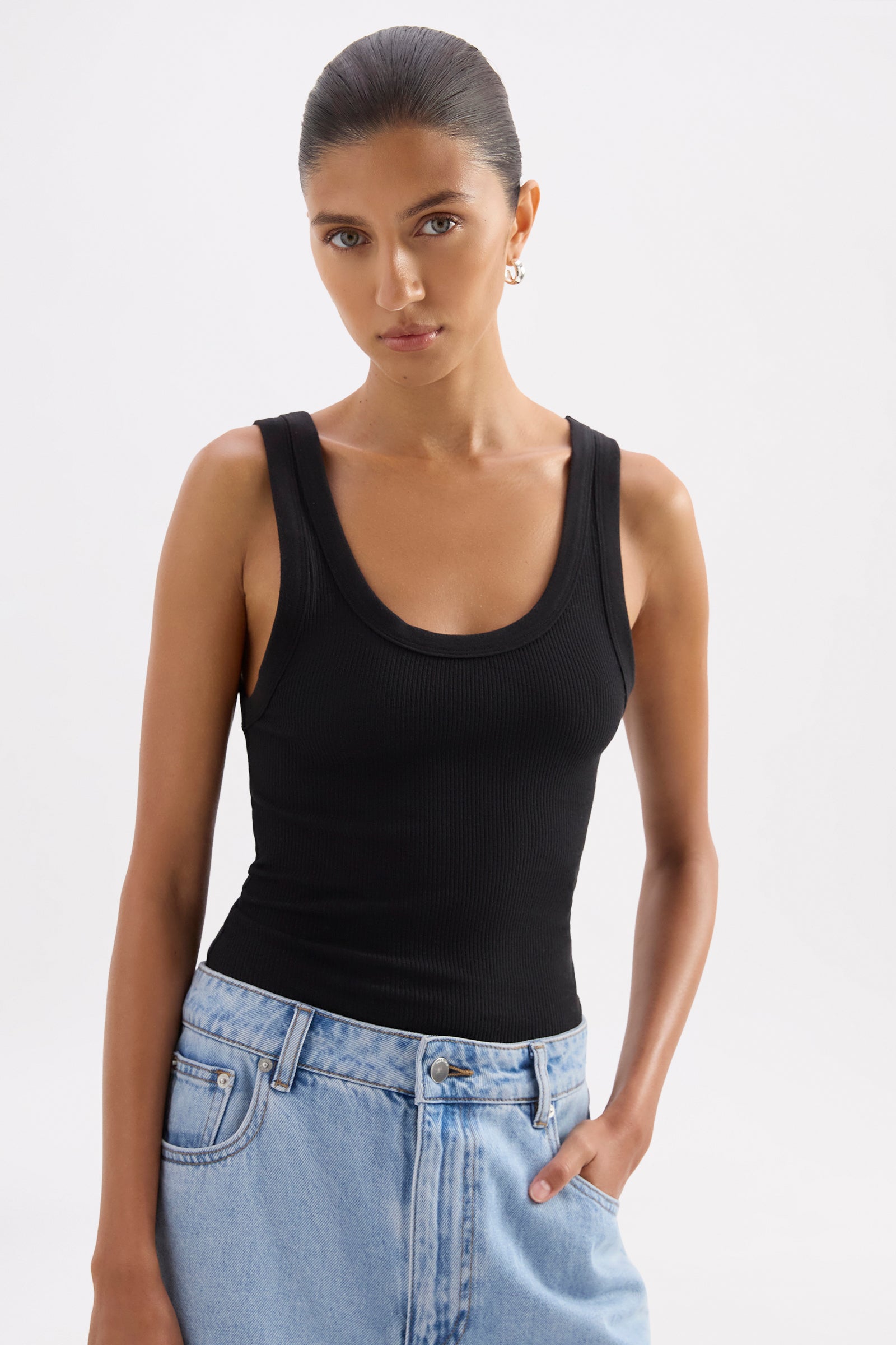 Organic Rib Singlet Black 