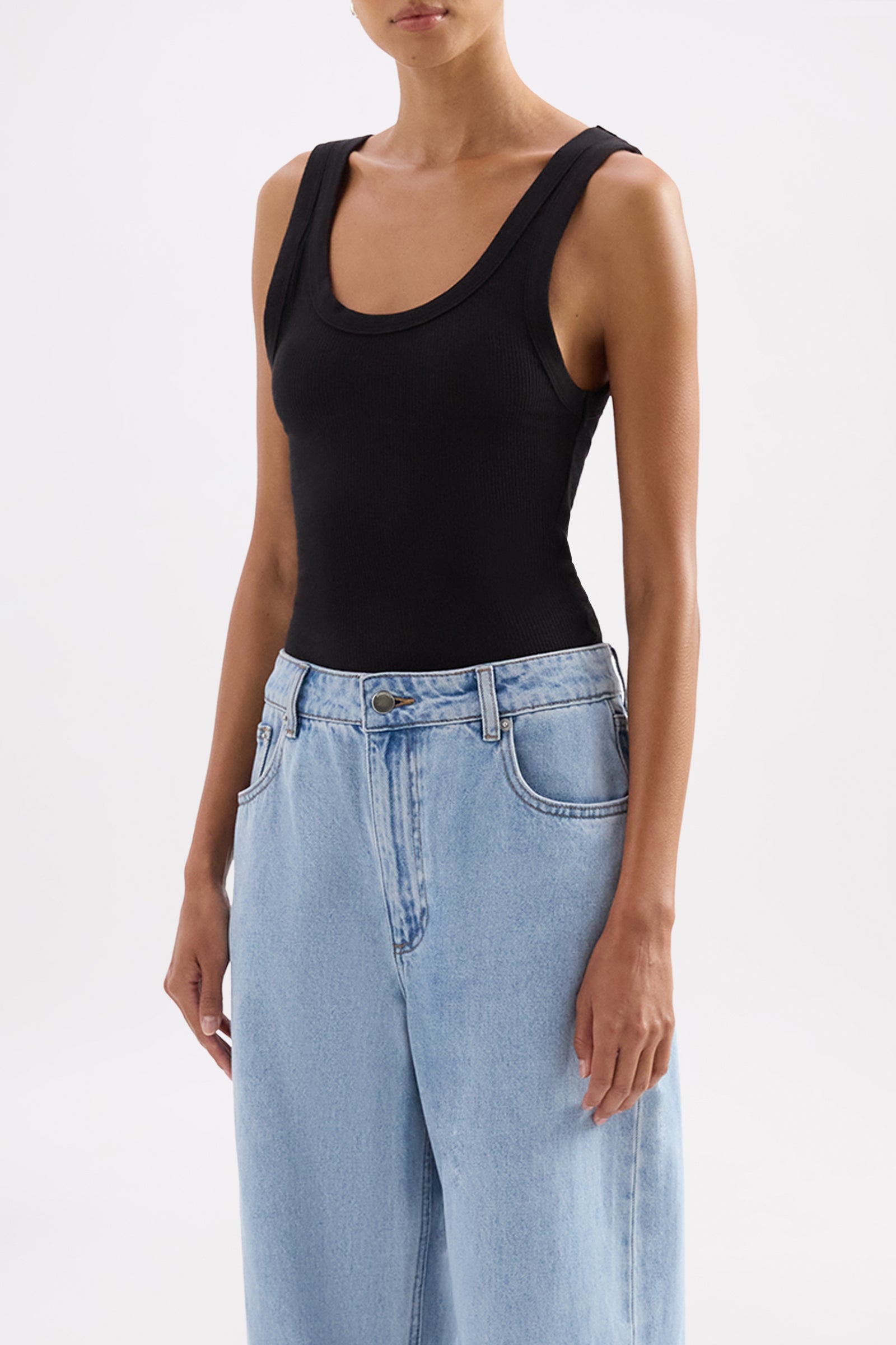 Organic Rib Singlet Black 