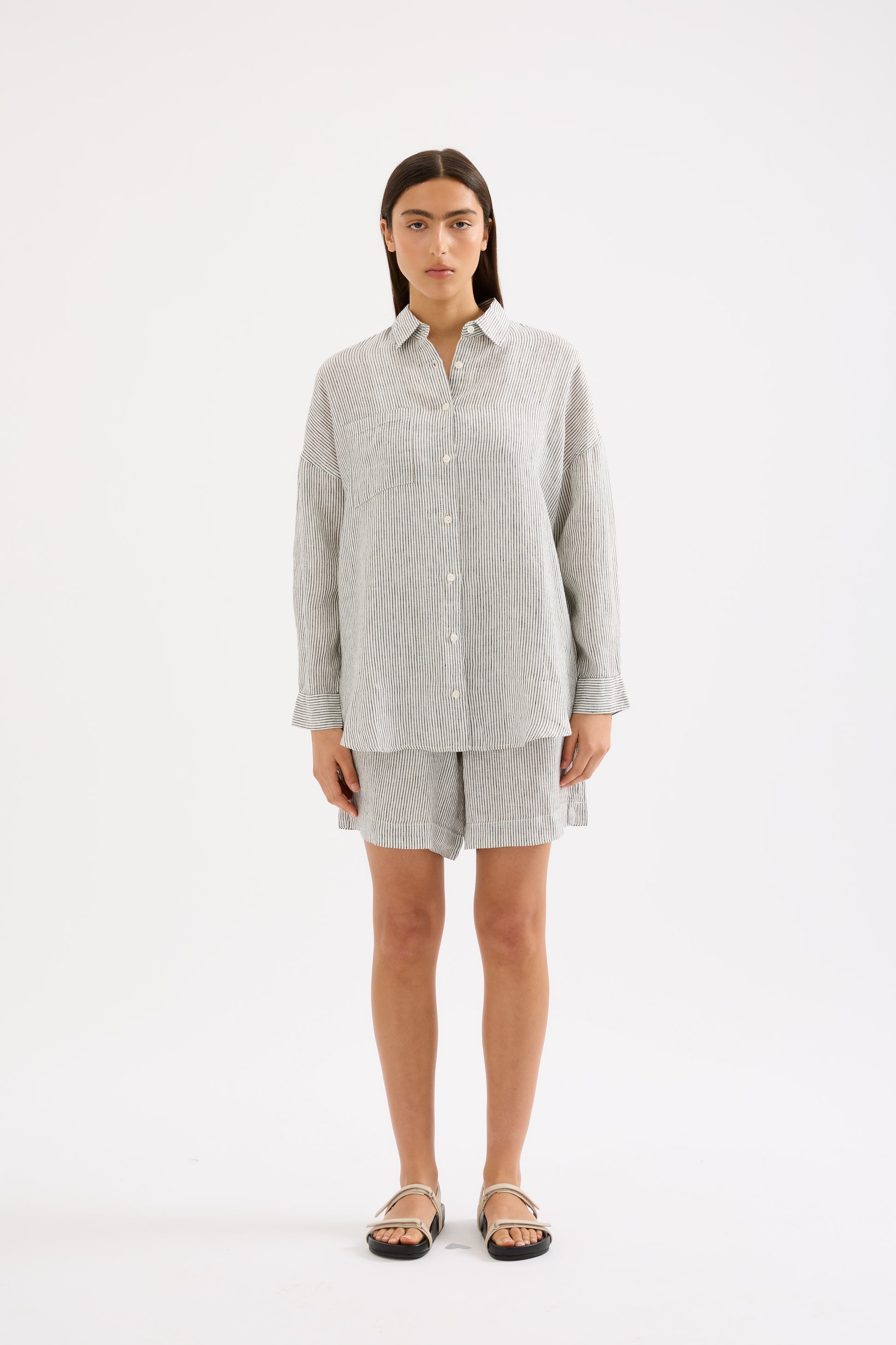 Lounge Heritage Stripe Linen Short Pinstripe 