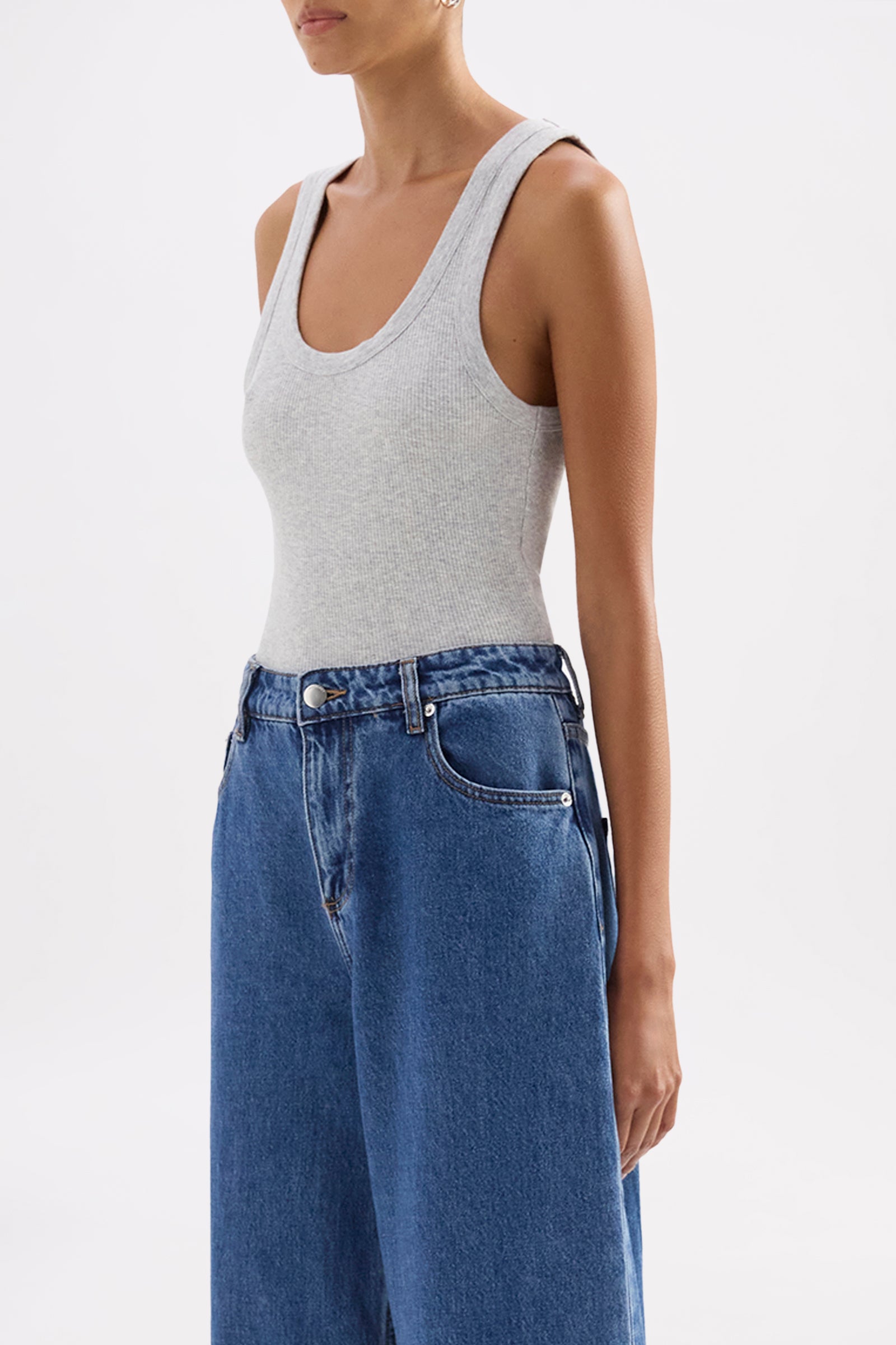 Organic Rib Singlet Grey Marle 