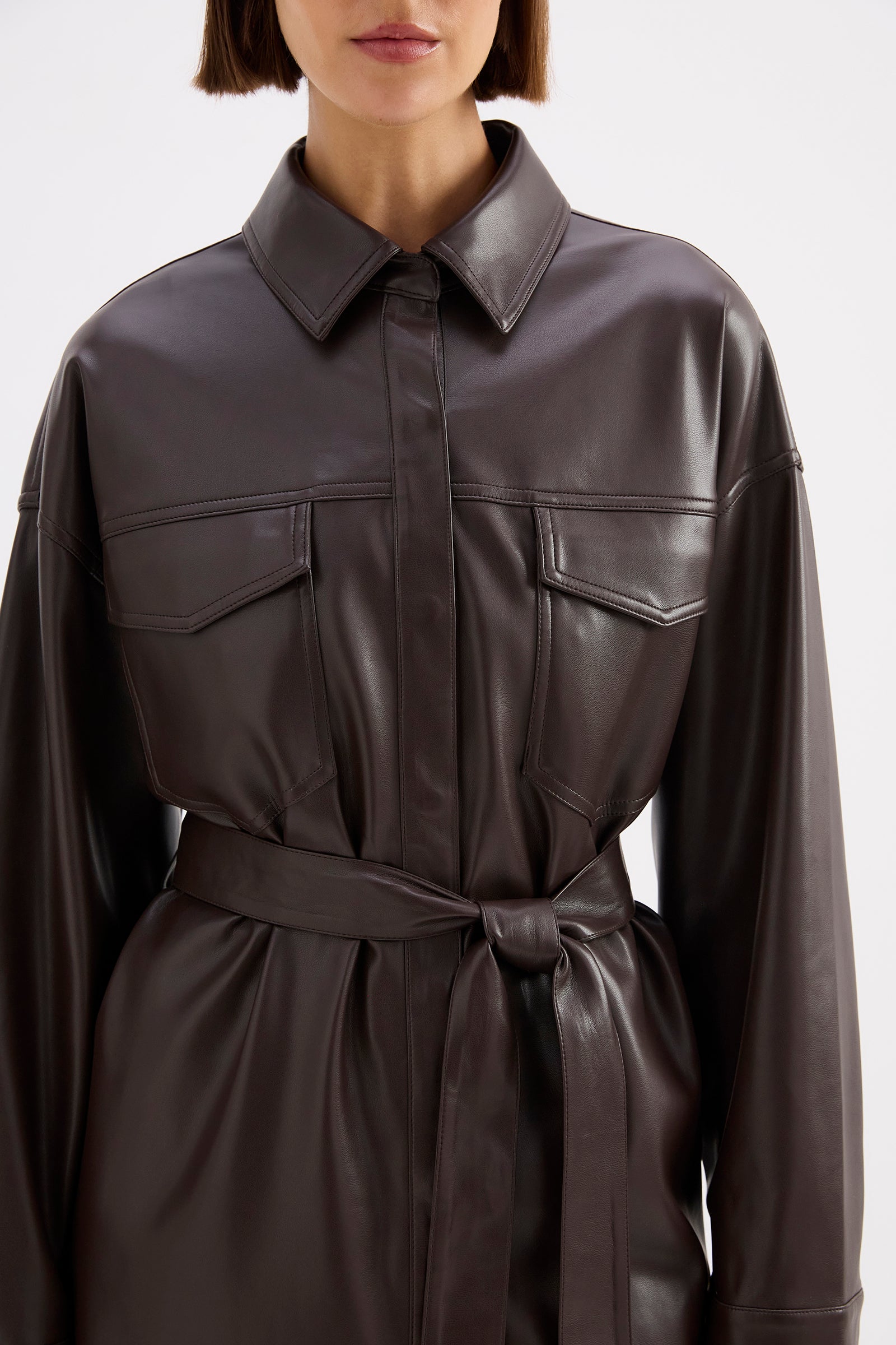 Camille Vegan Leather Overshirt Raisin 