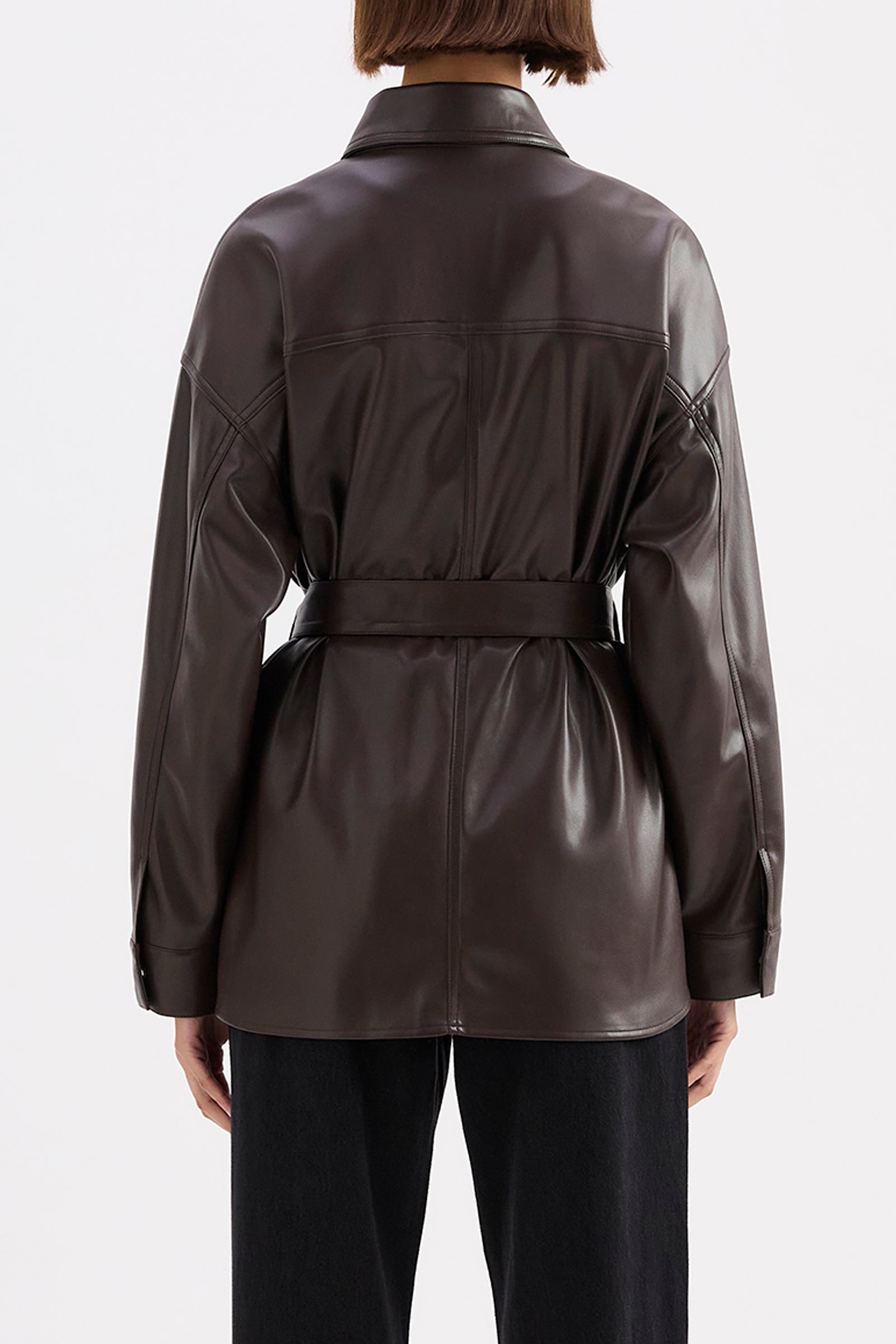 Camille Vegan Leather Overshirt Raisin 