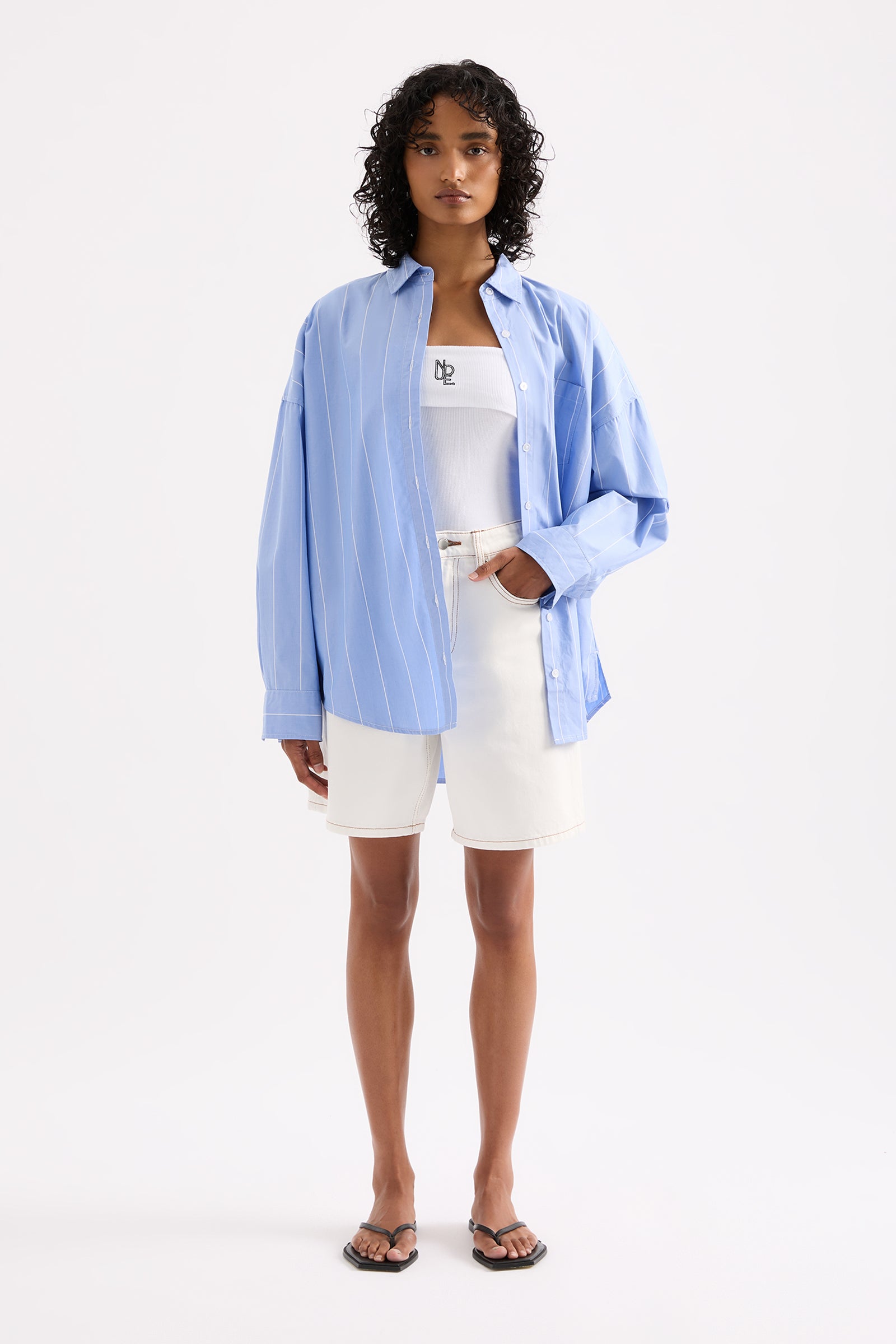Harper Poplin Shirt Blue Stripe 