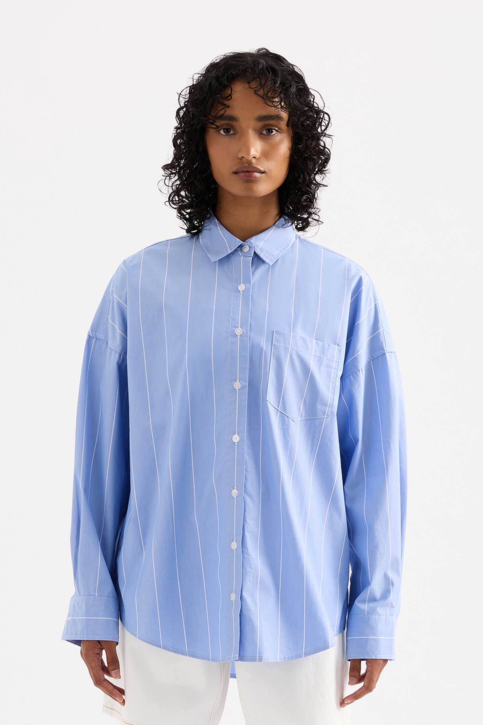 Harper Poplin Shirt Blue Stripe 