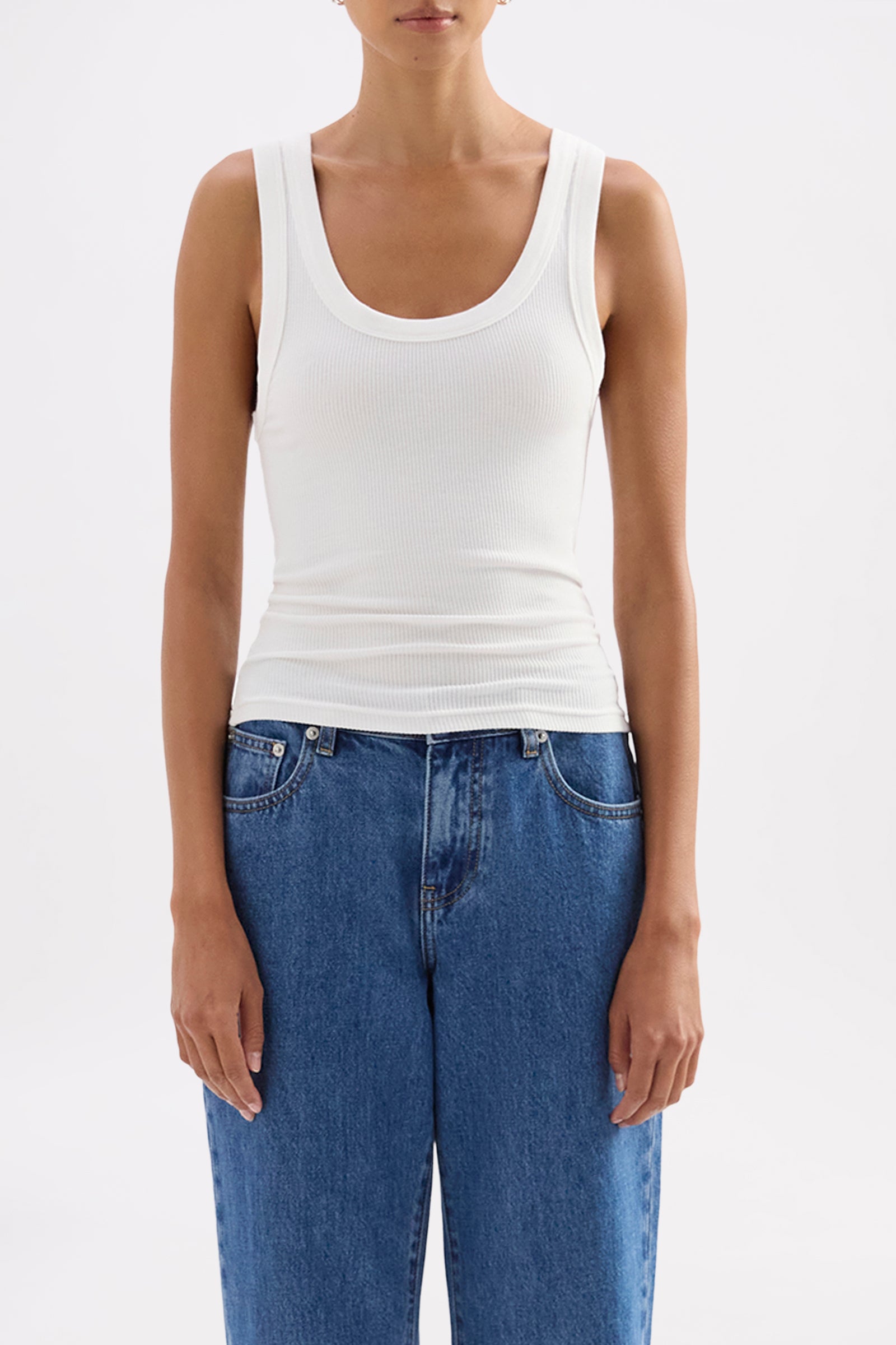 Organic Rib Singlet White 