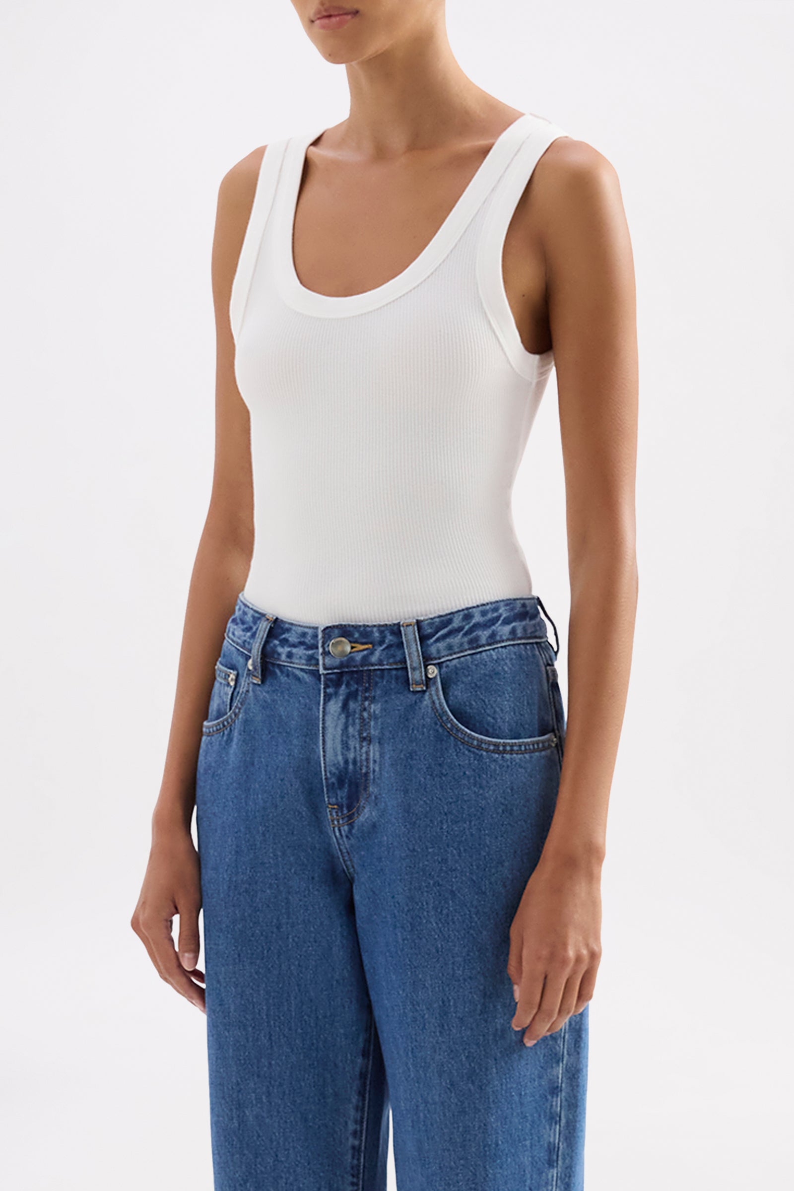 Organic Rib Singlet White 