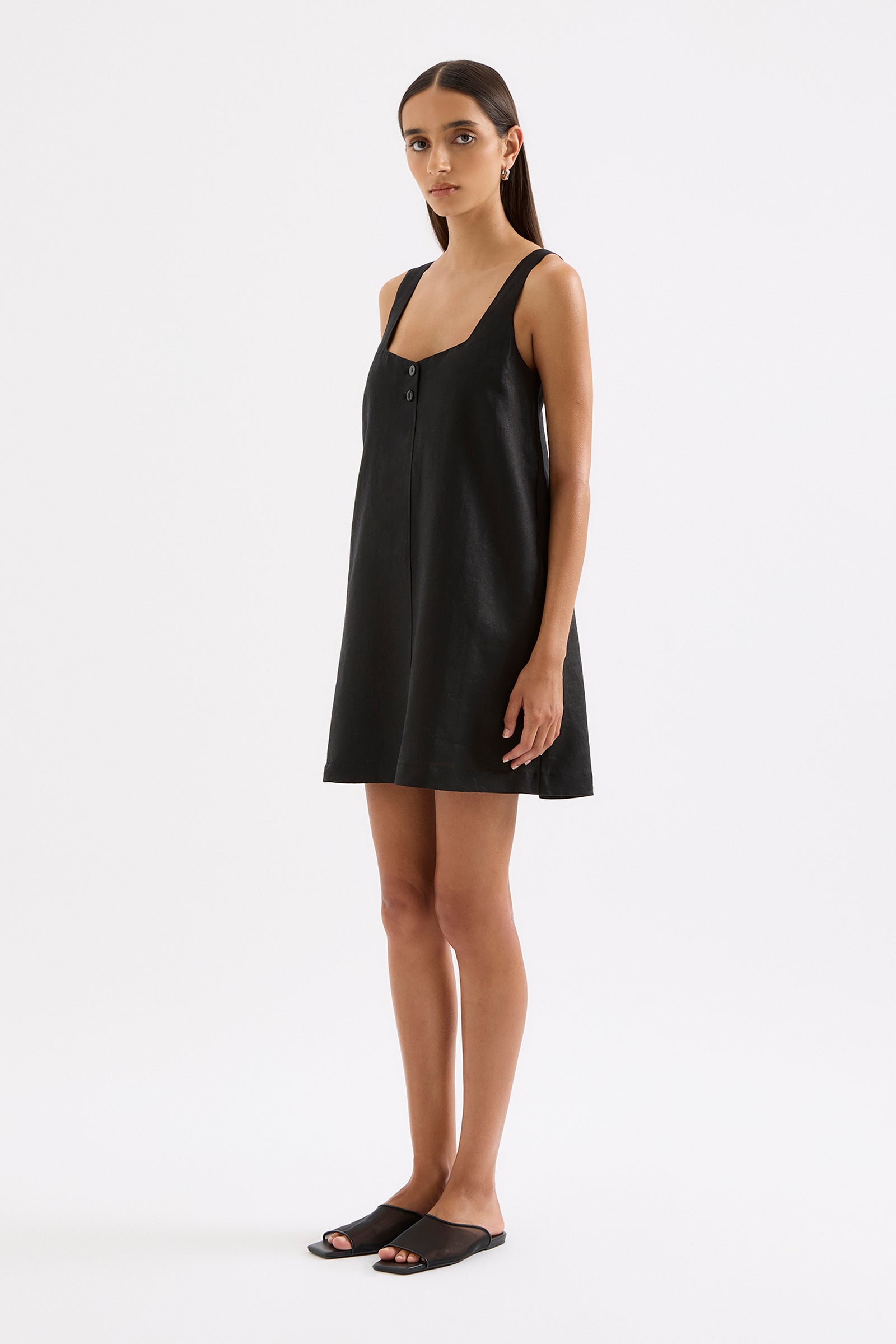 Zephyr Linen Mini Dress Black 