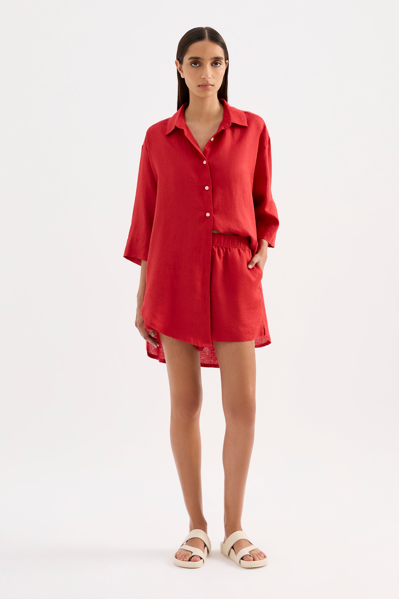 Lounge Linen Longline Shirt & Short Set 