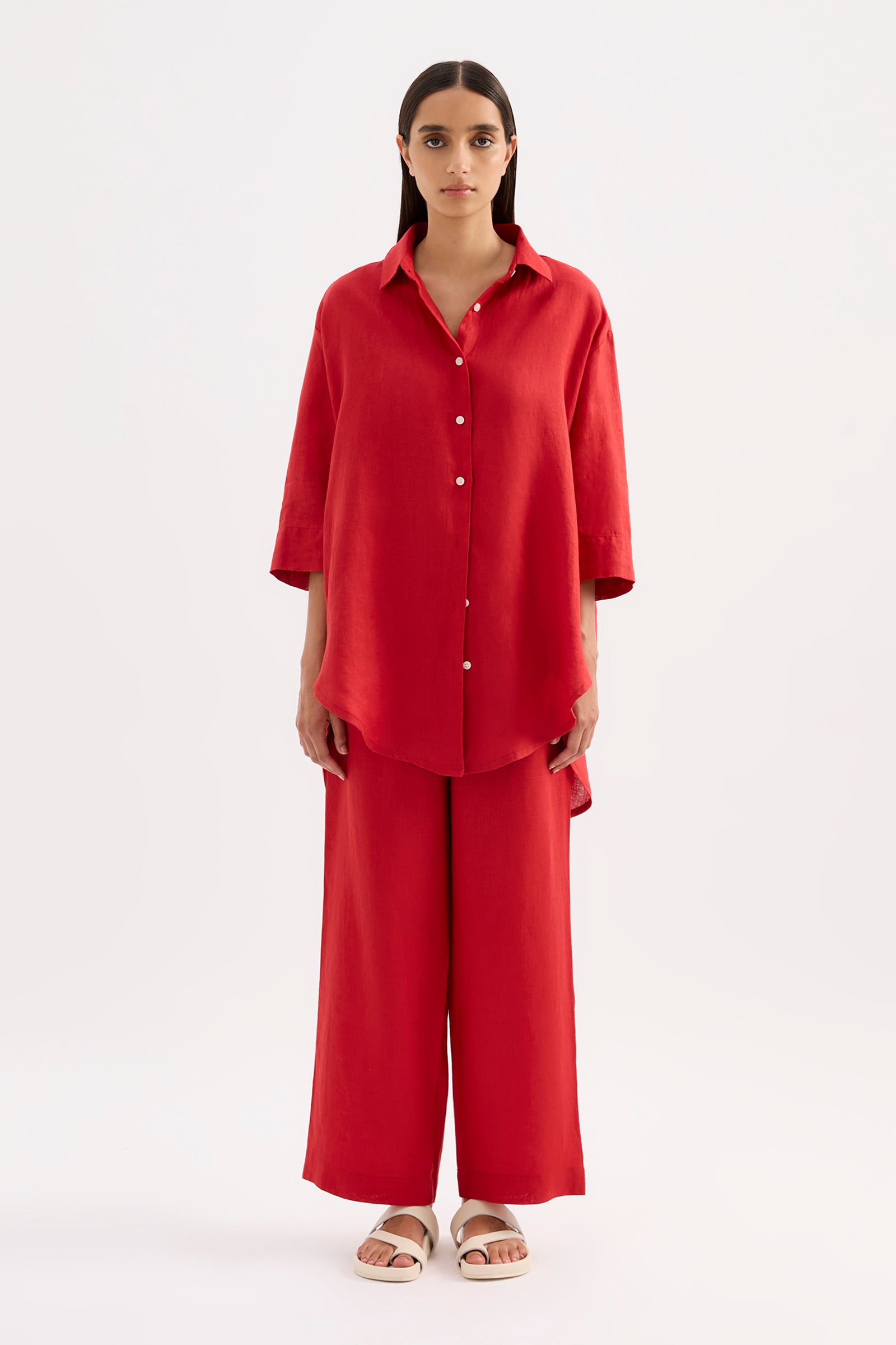Lounge Linen Longline Shirt & Crop Pant Set 