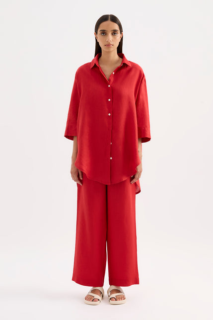 Lounge Linen Longline Shirt & Crop Pant Set 