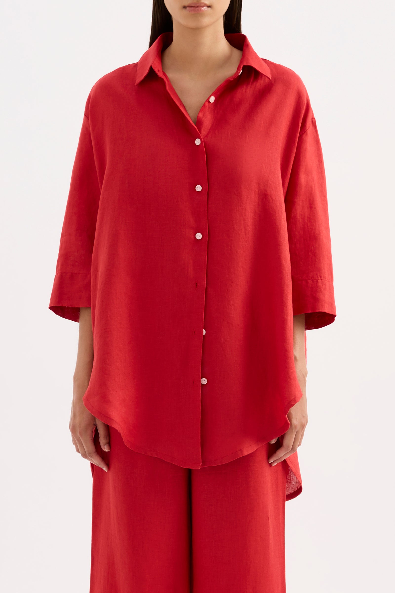 Lounge Linen Longline Shirt & Short Set 