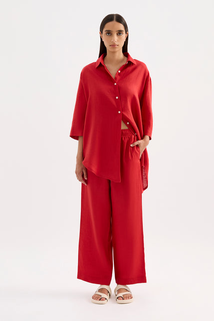 Lounge Linen Crop Pant Vermillion 
