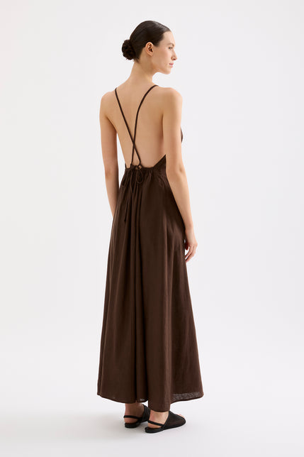 Ziba Linen Maxi Dress Chocolate 