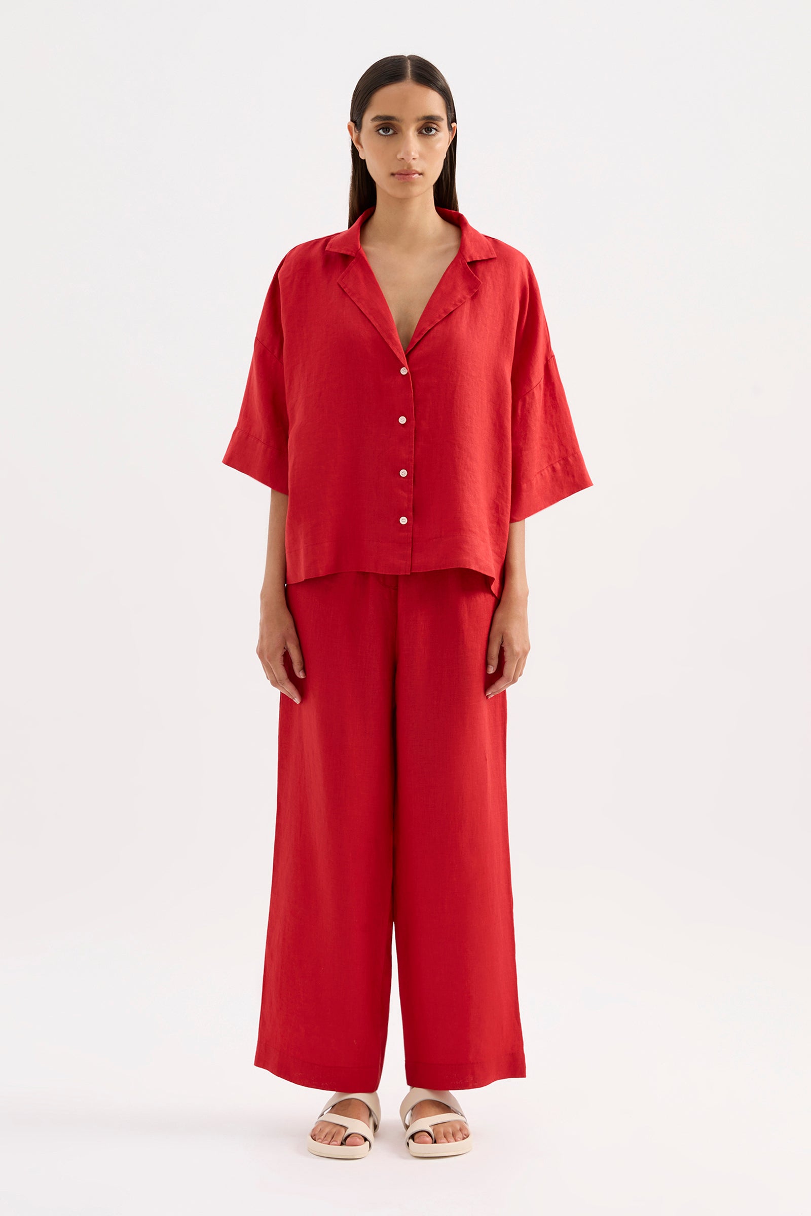 Lounge Linen Shirt & Crop Pant Set 