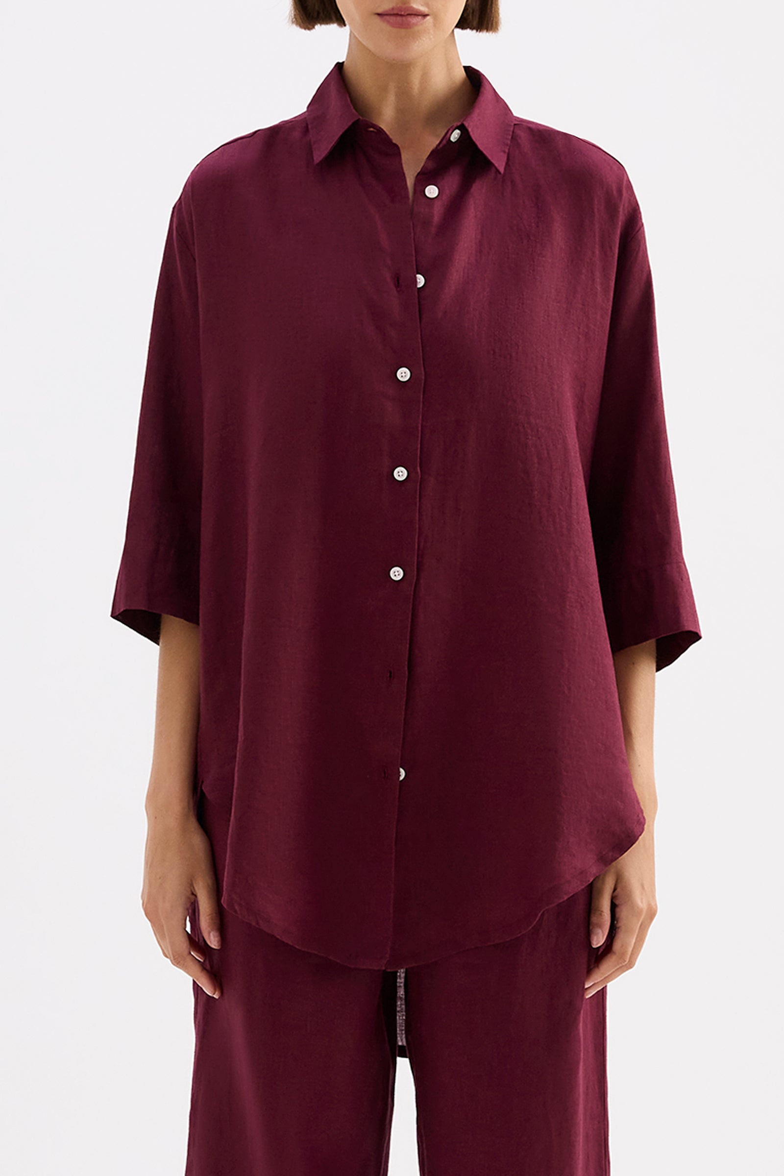 Lounge Linen Longline Shirt Merlot 