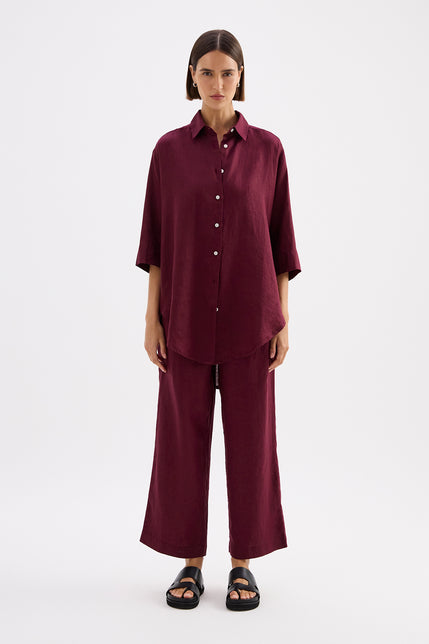 Lounge Linen Longline Shirt Merlot 