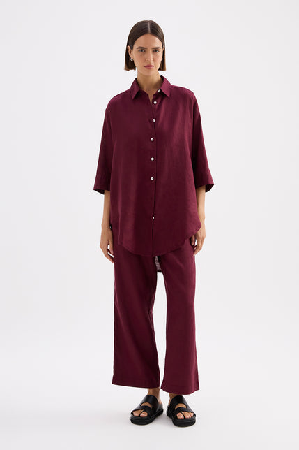 Lounge Linen Crop Pant Merlot 