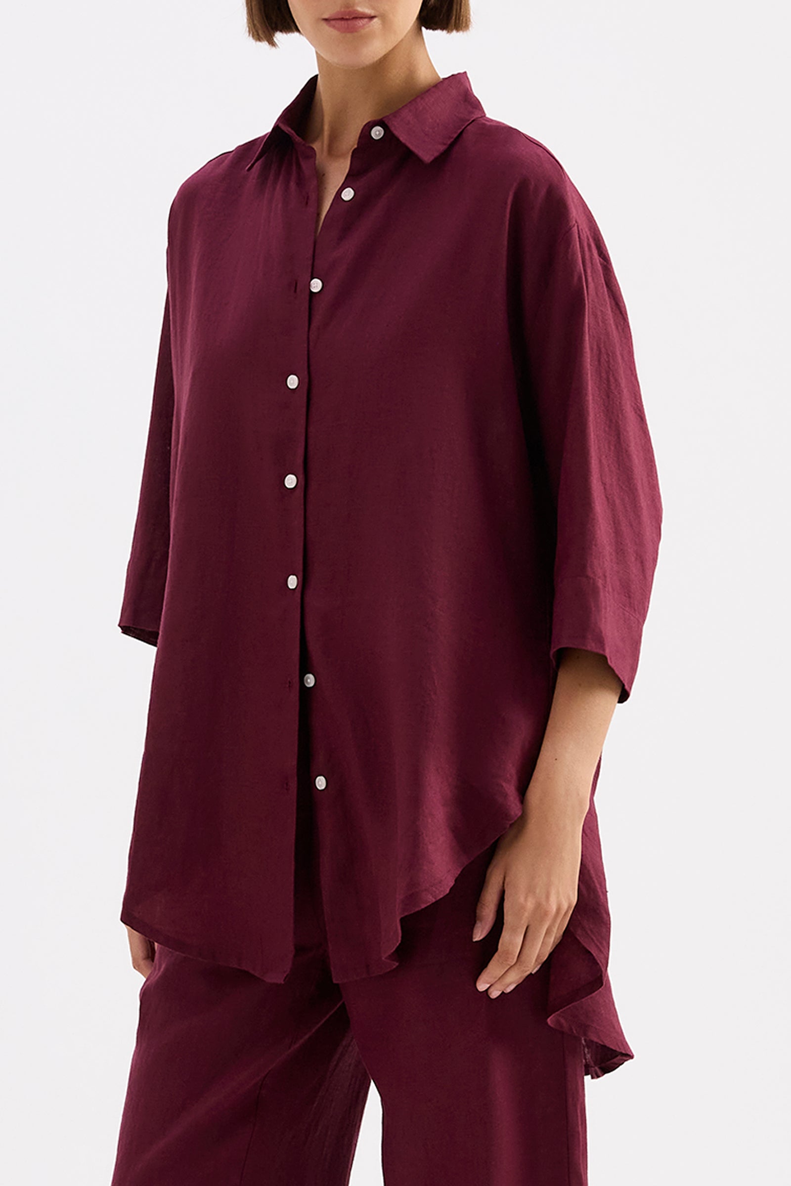 Lounge Linen Longline Shirt Merlot 