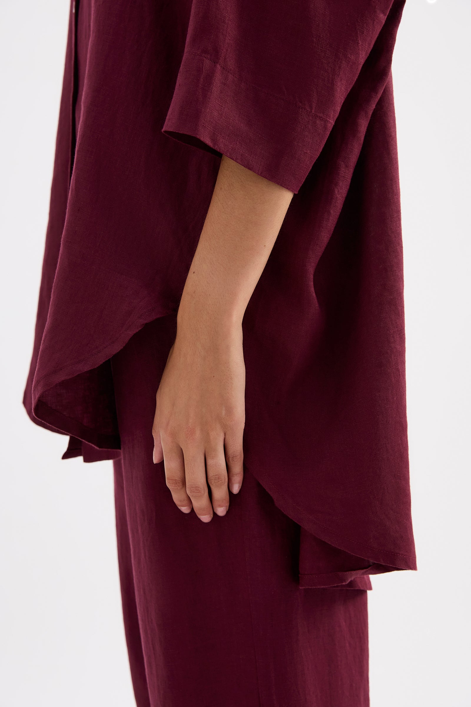 Lounge Linen Longline Shirt Merlot 