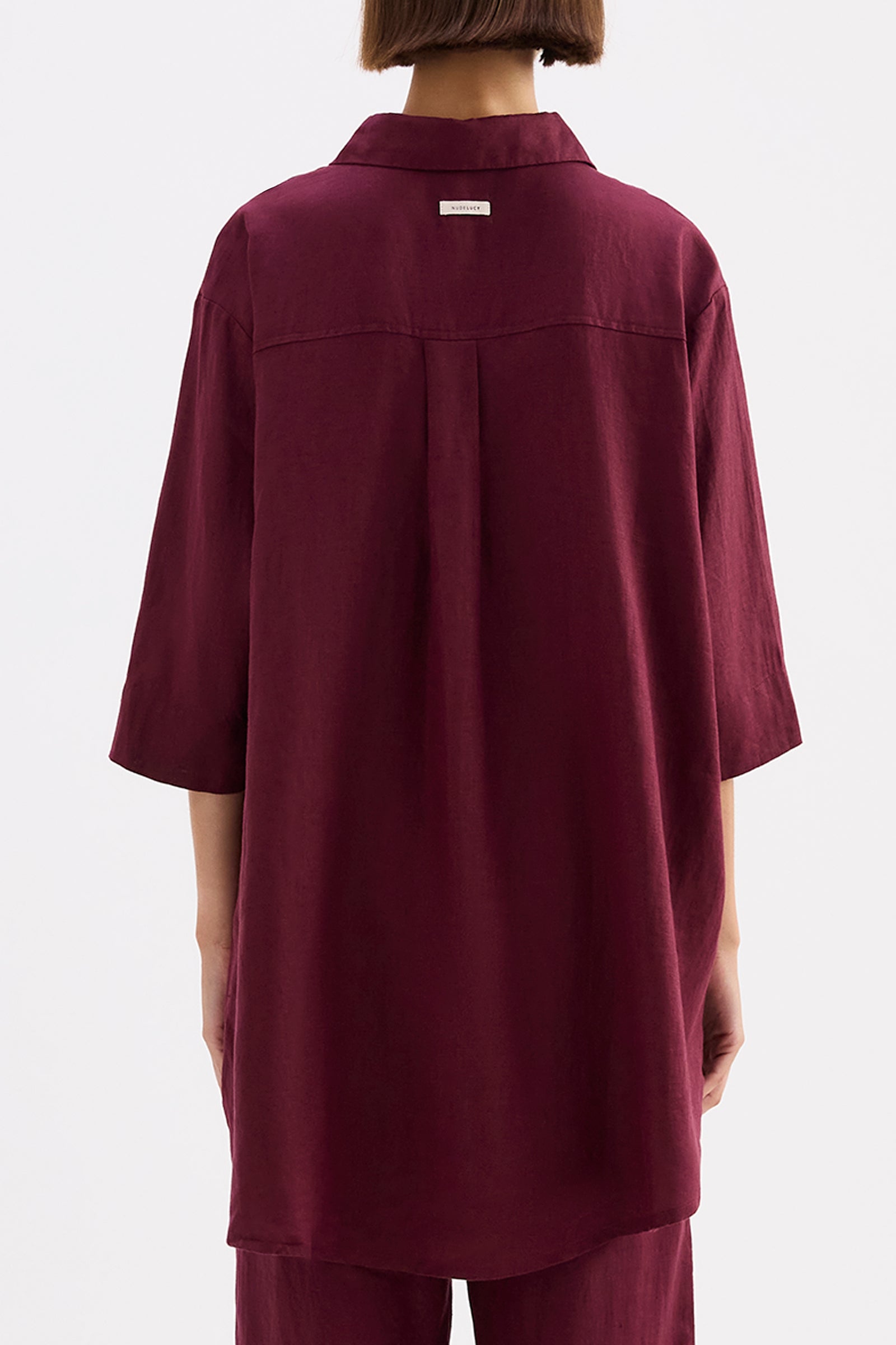 Lounge Linen Longline Shirt Merlot 
