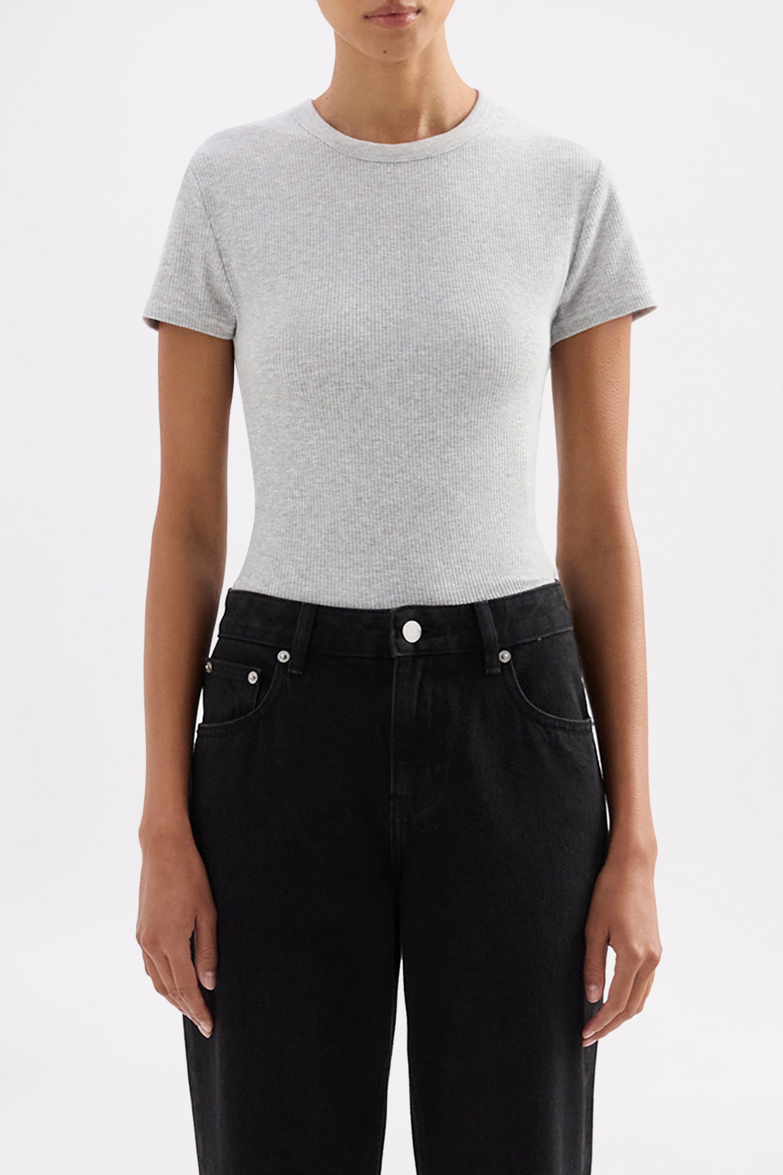 Organic Rib Ss Tee Grey Marle 