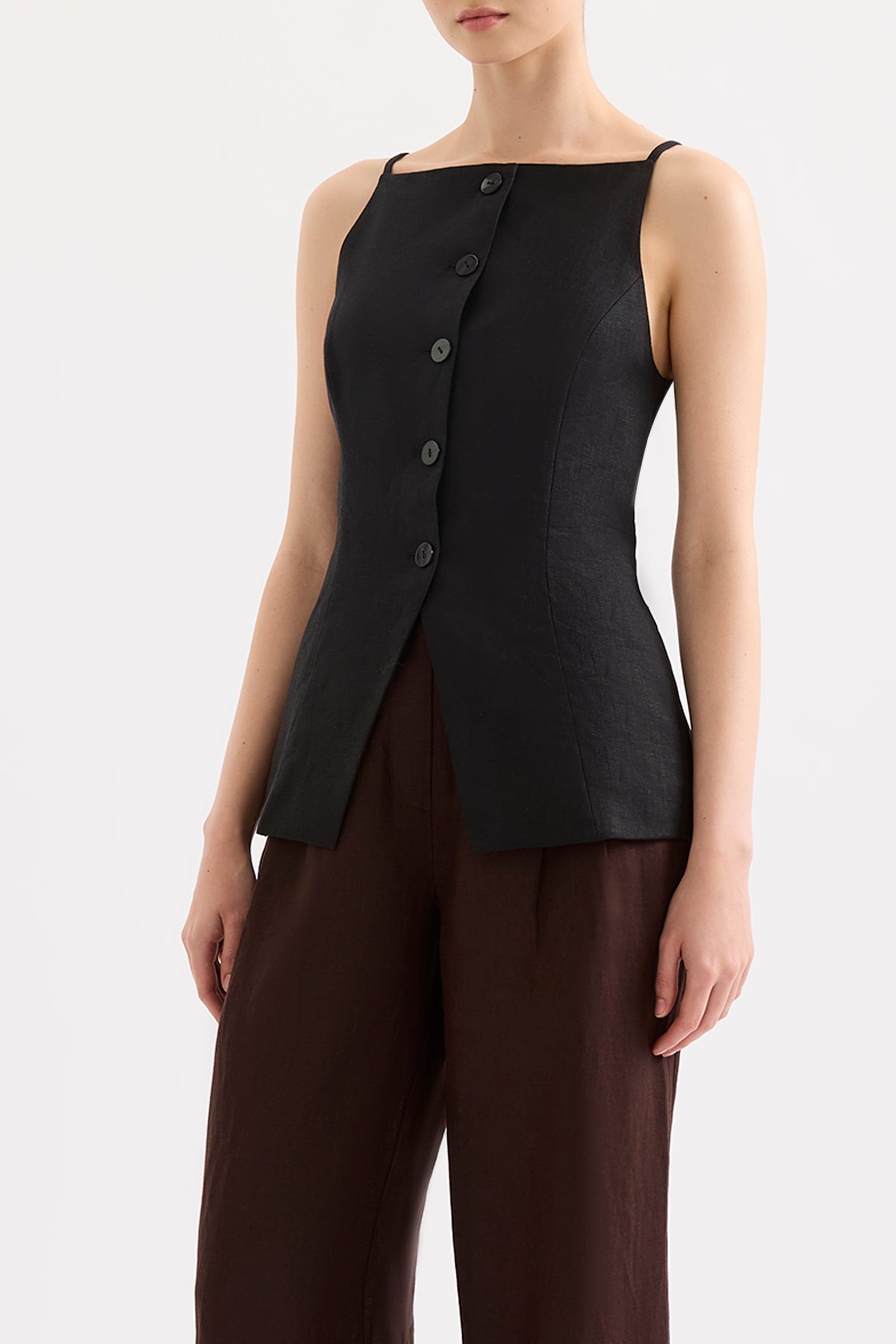 Lawrence Linen Vest Black 