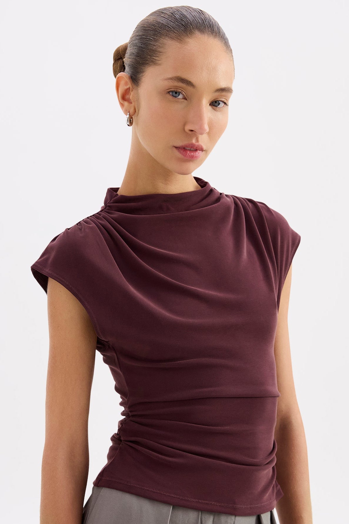 Portia High Neck Top Currant 