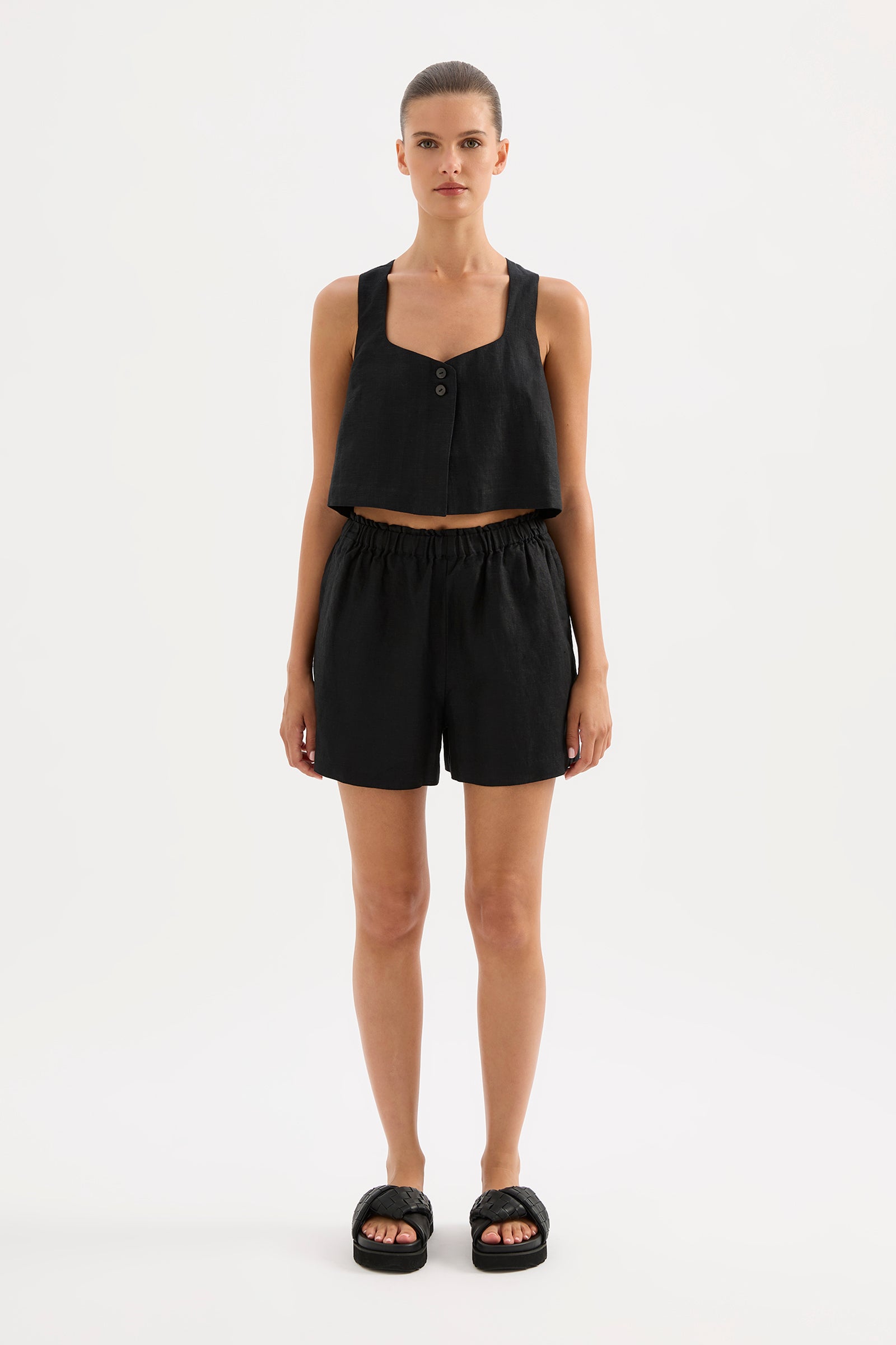 Theo Linen Top Black 