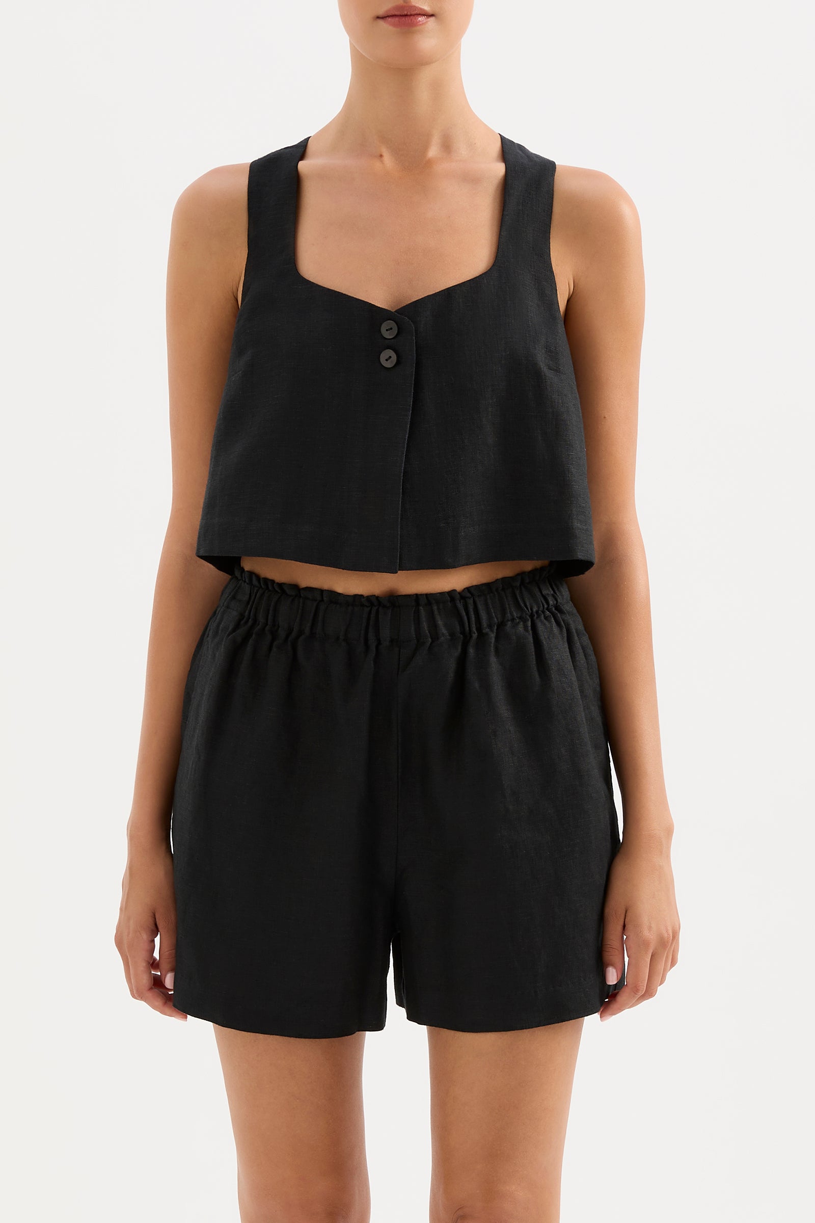 Theo Linen Top Black 