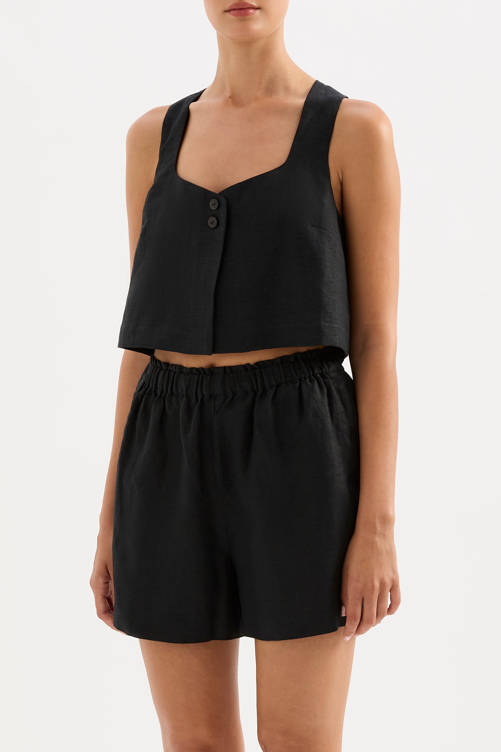 Theo Linen Top Black 