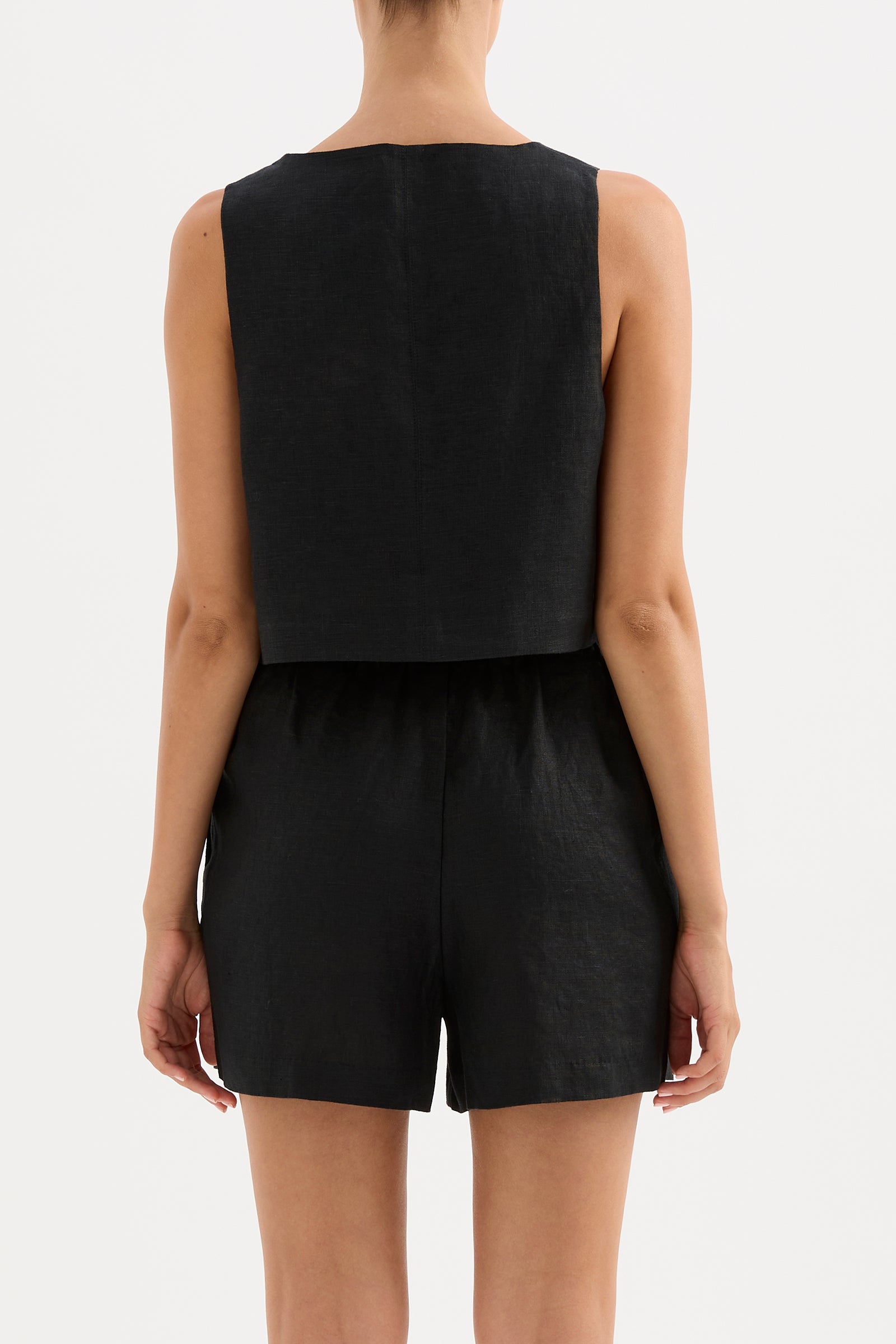 Theo Linen Top Black 