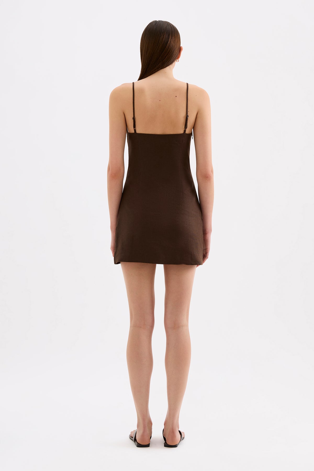 Rani Linen Mini Dress Chocolate 