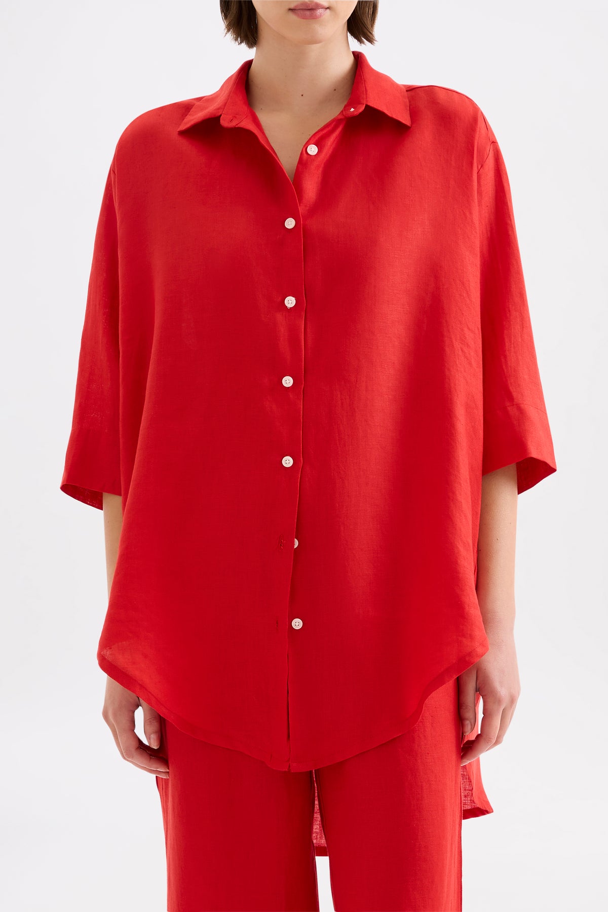 Lounge Linen Longline Shirt Poppy 