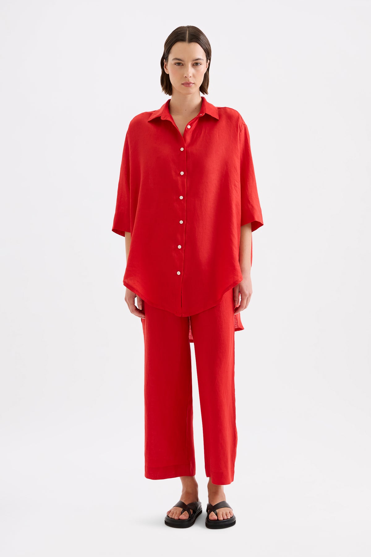 Lounge Linen Longline Shirt Poppy 