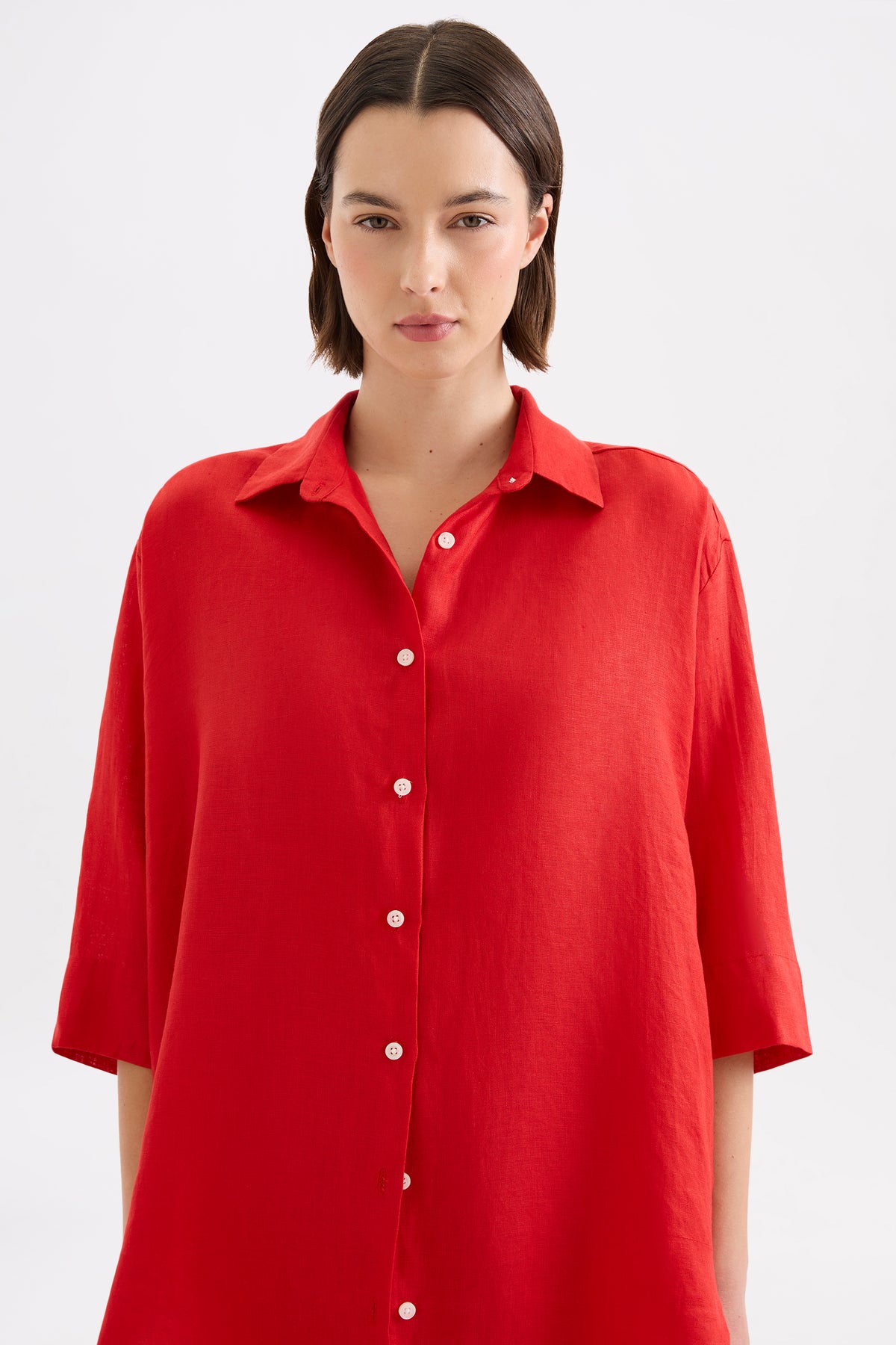 Lounge Linen Longline Shirt Poppy 