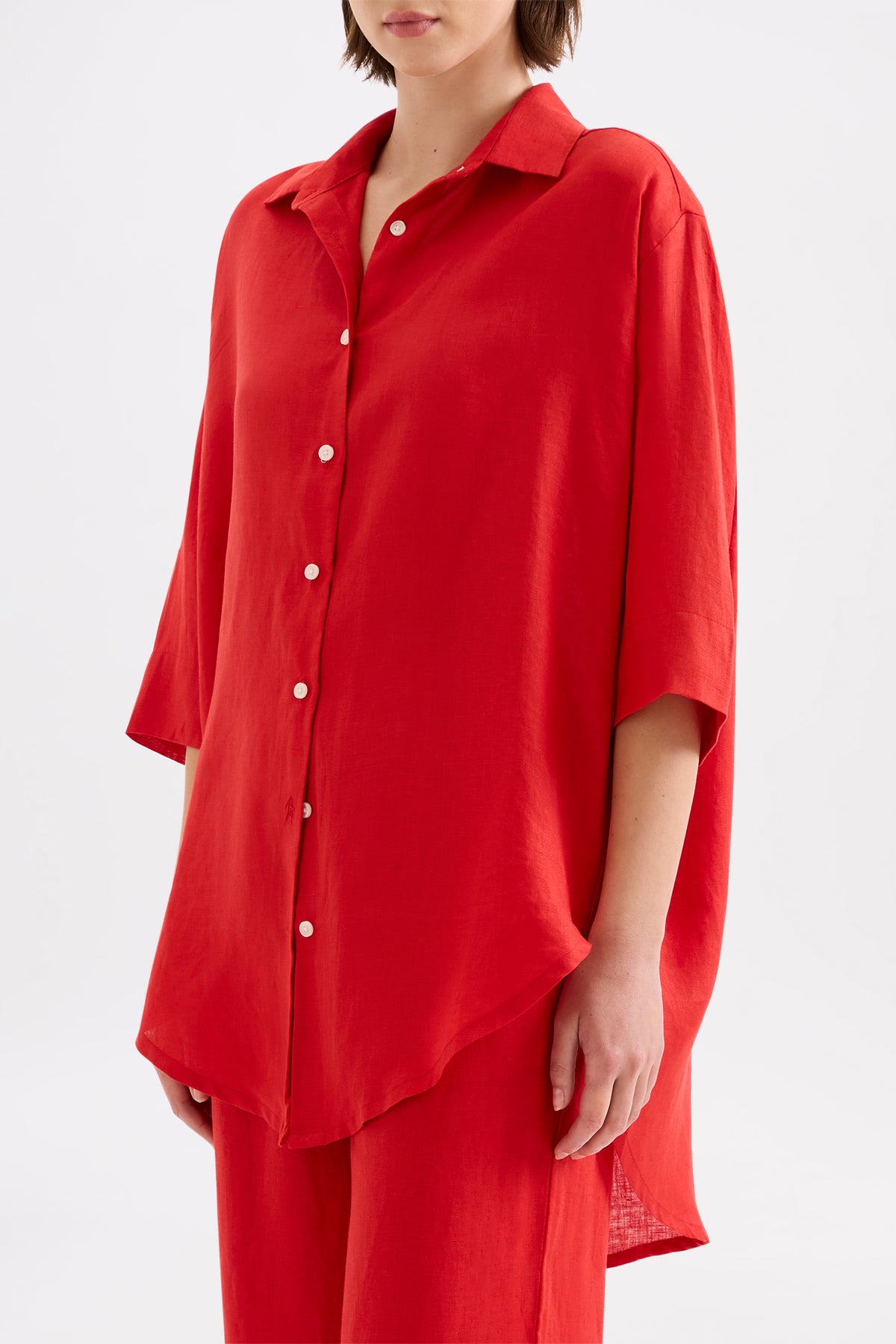 Lounge Linen Longline Shirt Poppy 