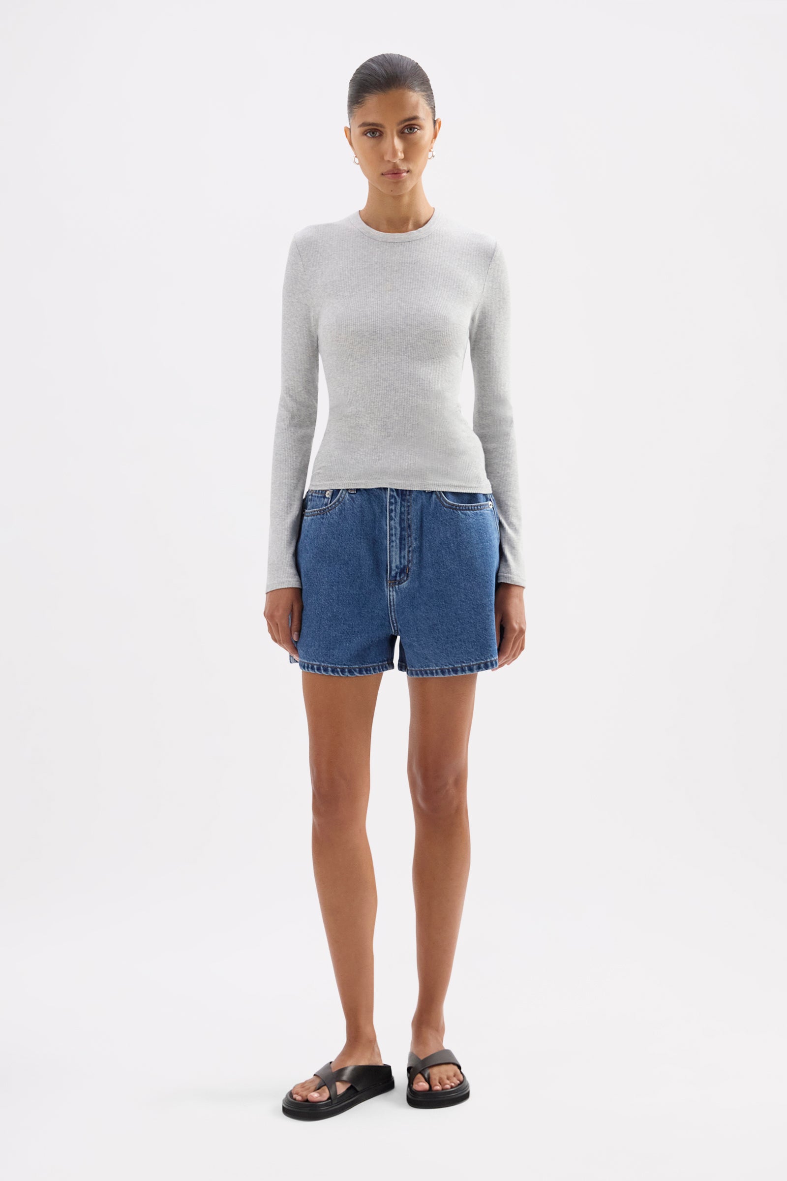 Organic Rib Ls Tee Grey Marle 