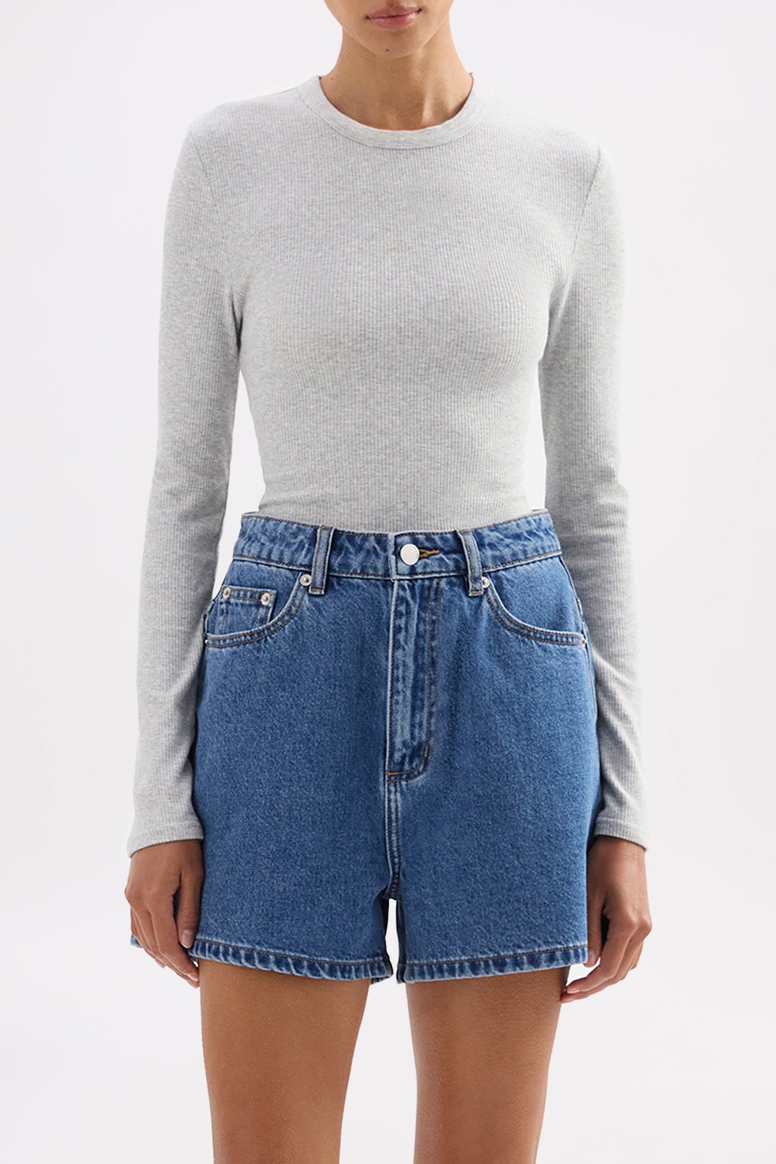 Organic Rib Ls Tee Grey Marle 