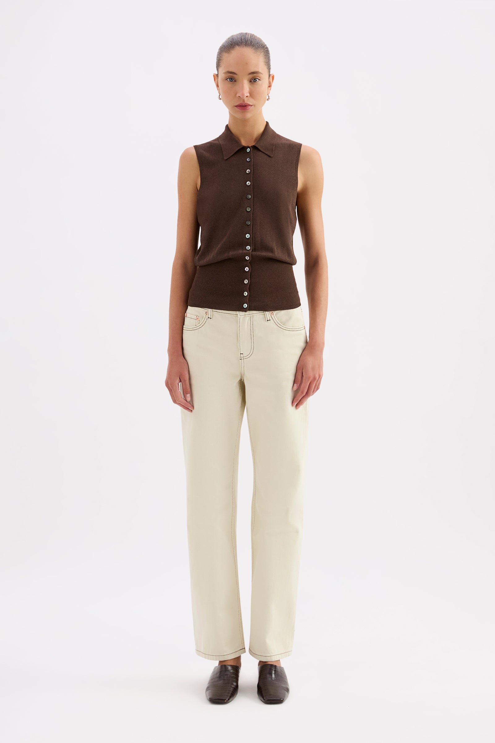 Danube Metallic Knit Vest Dark Chocolate 