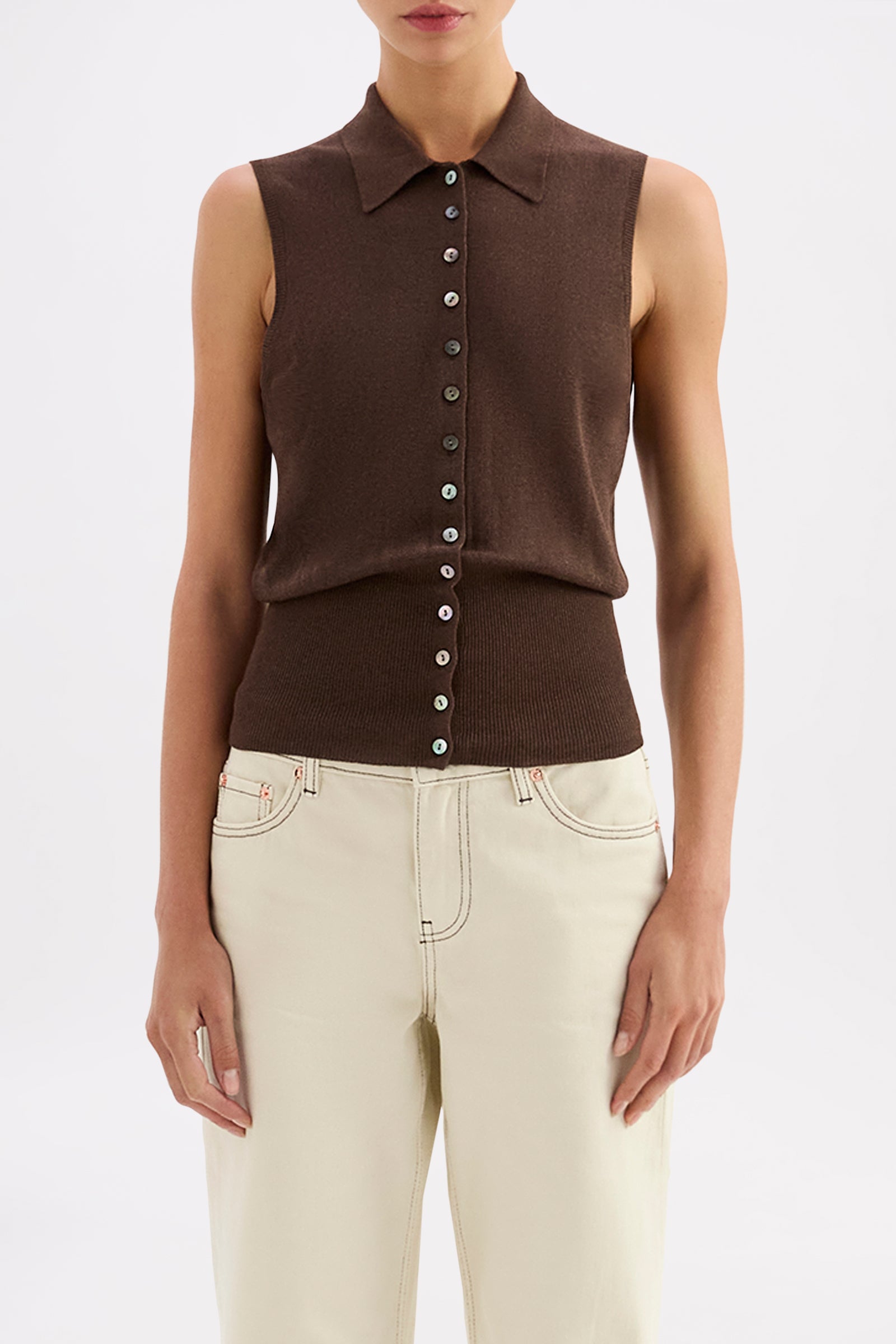 Danube Metallic Knit Vest Dark Chocolate 