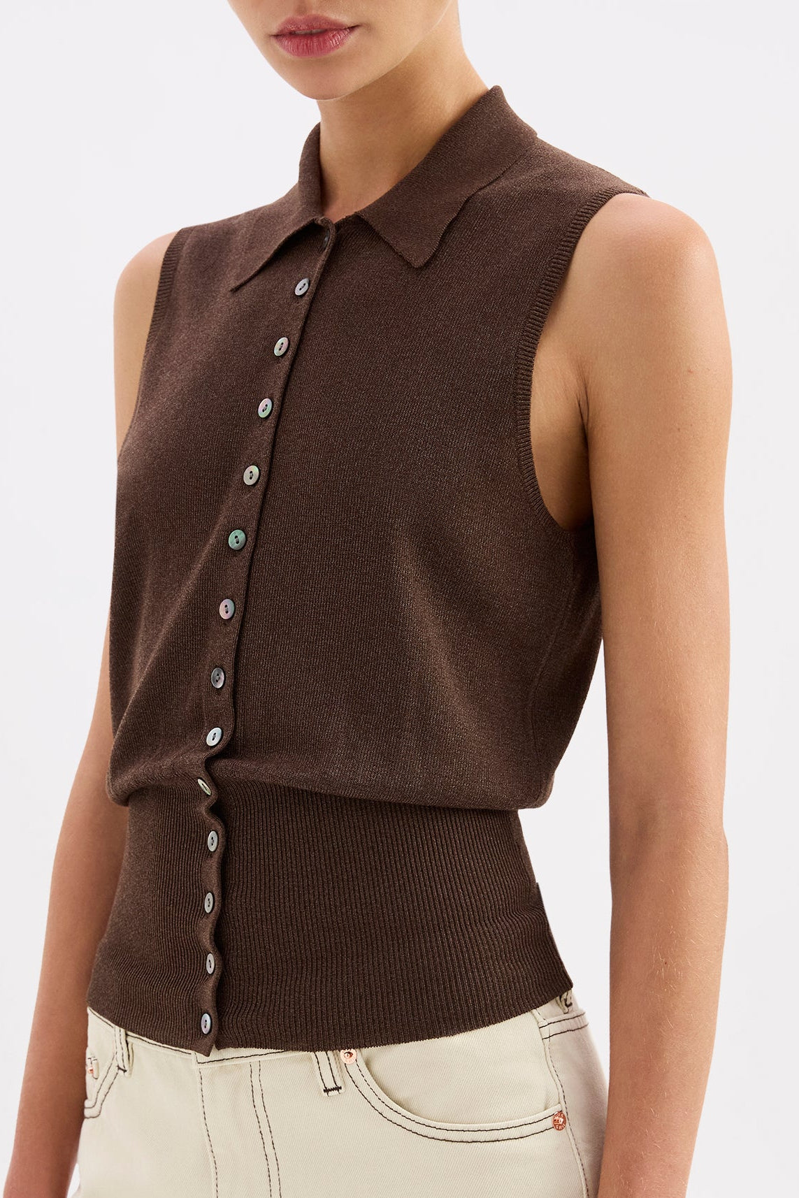 Danube Metallic Knit Vest Dark Chocolate 