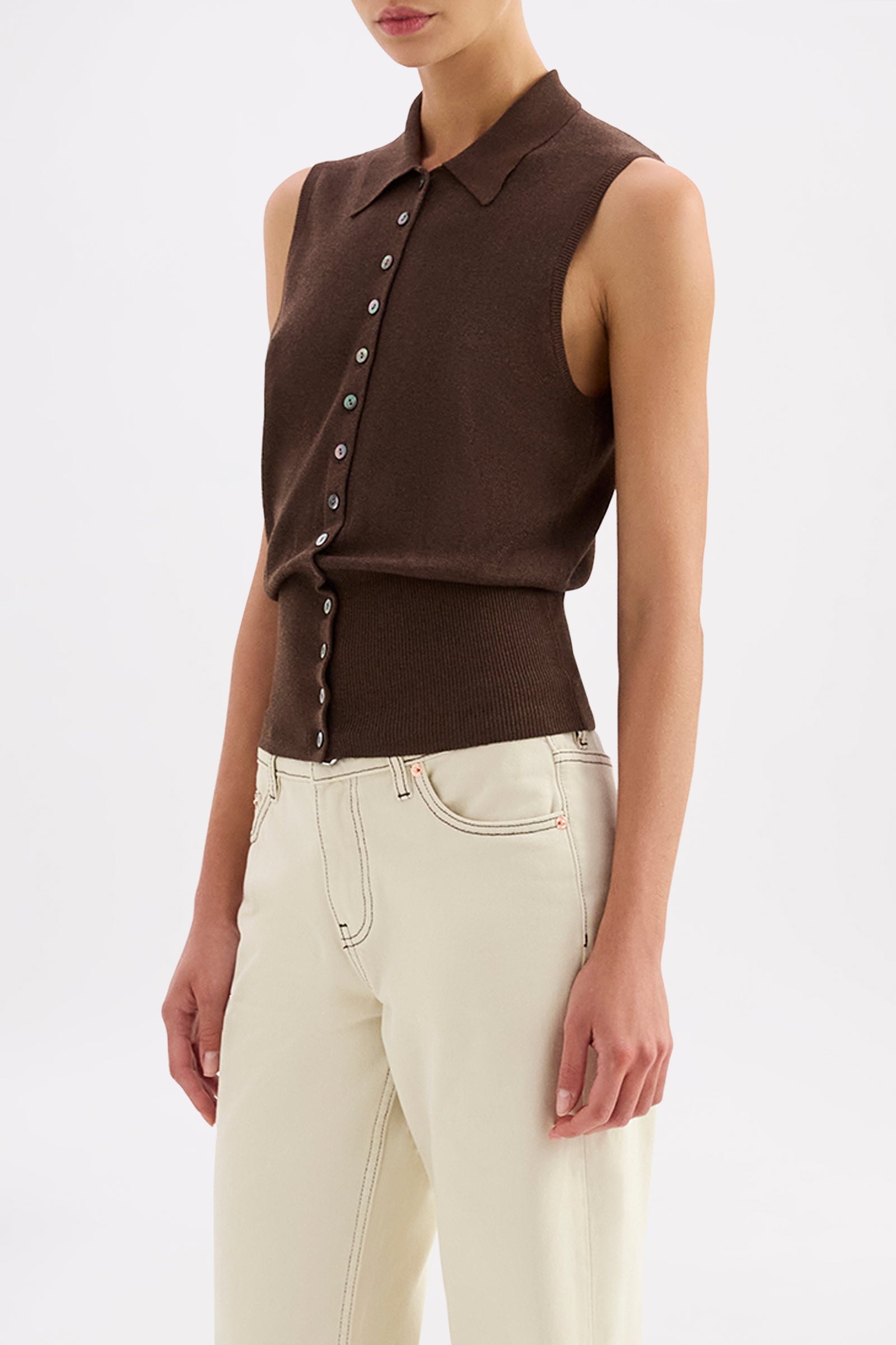 Danube Metallic Knit Vest Dark Chocolate 