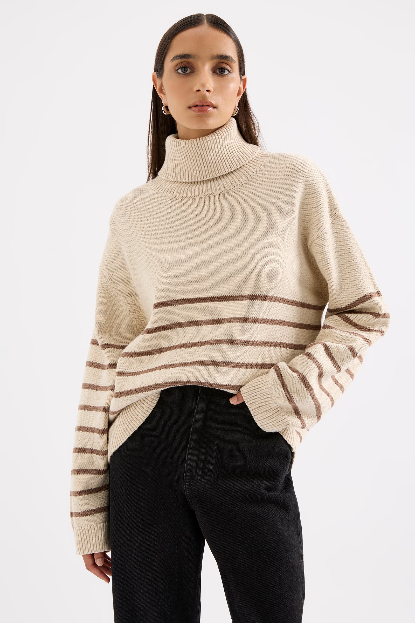 Venus Turtleneck Knit Milk Stripe 