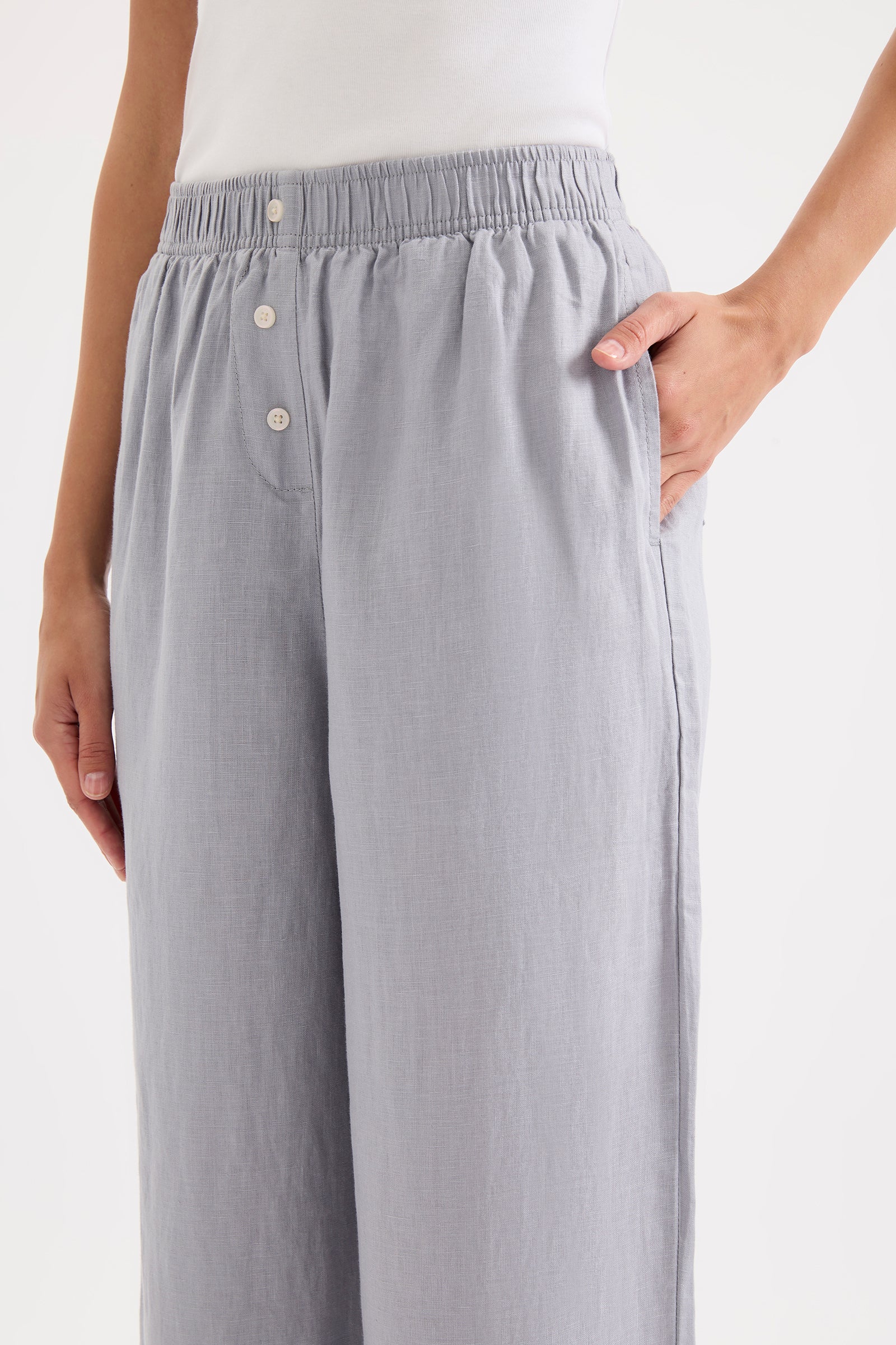 Lounge Linen Crop Pant Storm 