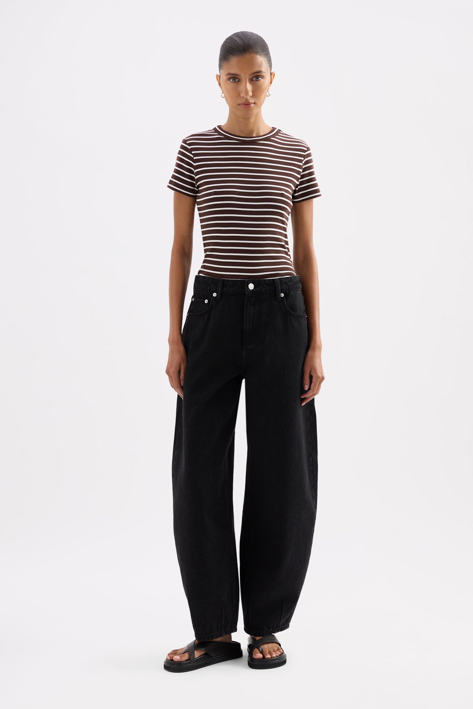 Organic Stripe Baby Tee Choc Stripe 